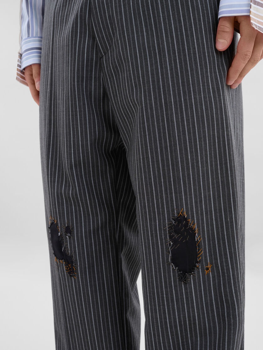 BLACK PINSTRIPE WOOL TROUSERS WITH MARNI MENDING PATCHES - 4