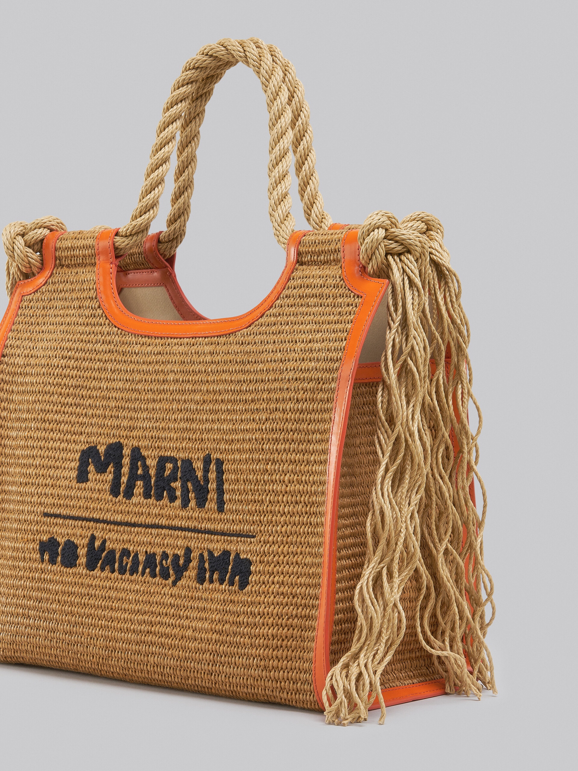 MARNI X NO VACANCY INN - MARCEL TOTE BAG IN RAFFIA WITH ORANGE TRIMS - 5