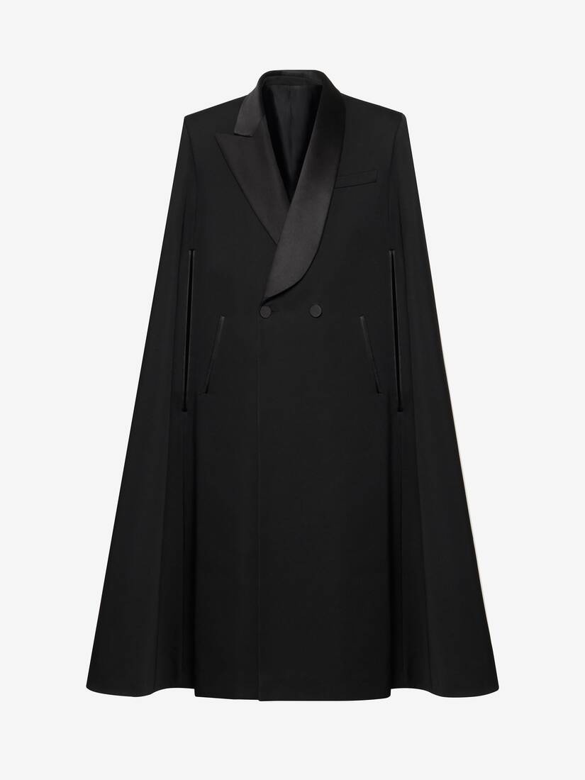 Men's Tailored Cape Coat in Black - 1