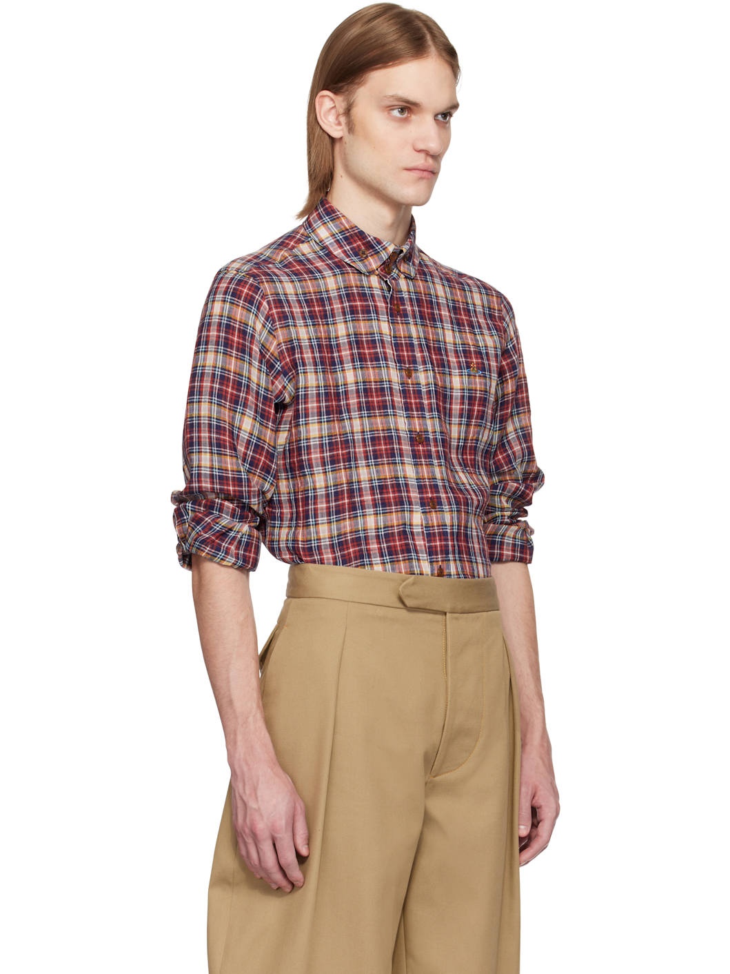 Red & Beige Two Button Krall Shirt - 2