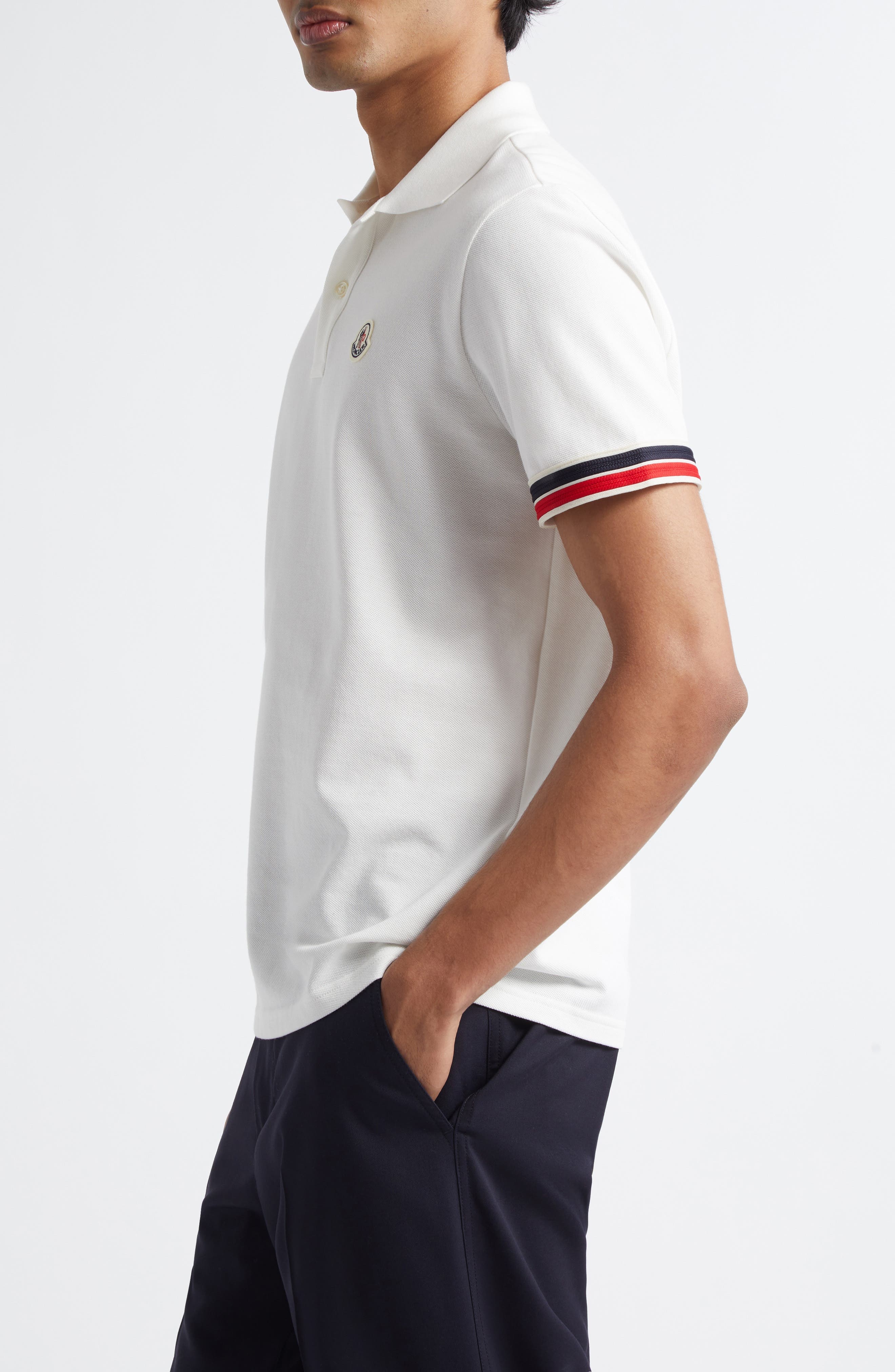 Moncler Tipped Cotton Piqué Polo in Silk White at Nordstrom - 3
