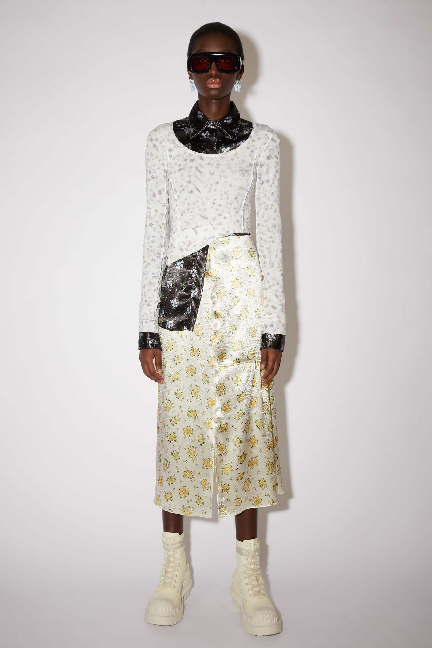 Floral satin skirt - Pale yellow - 2