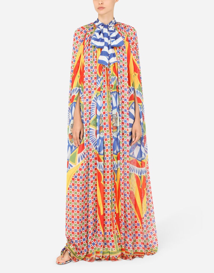 Long Carretto-print chiffon cape - 6