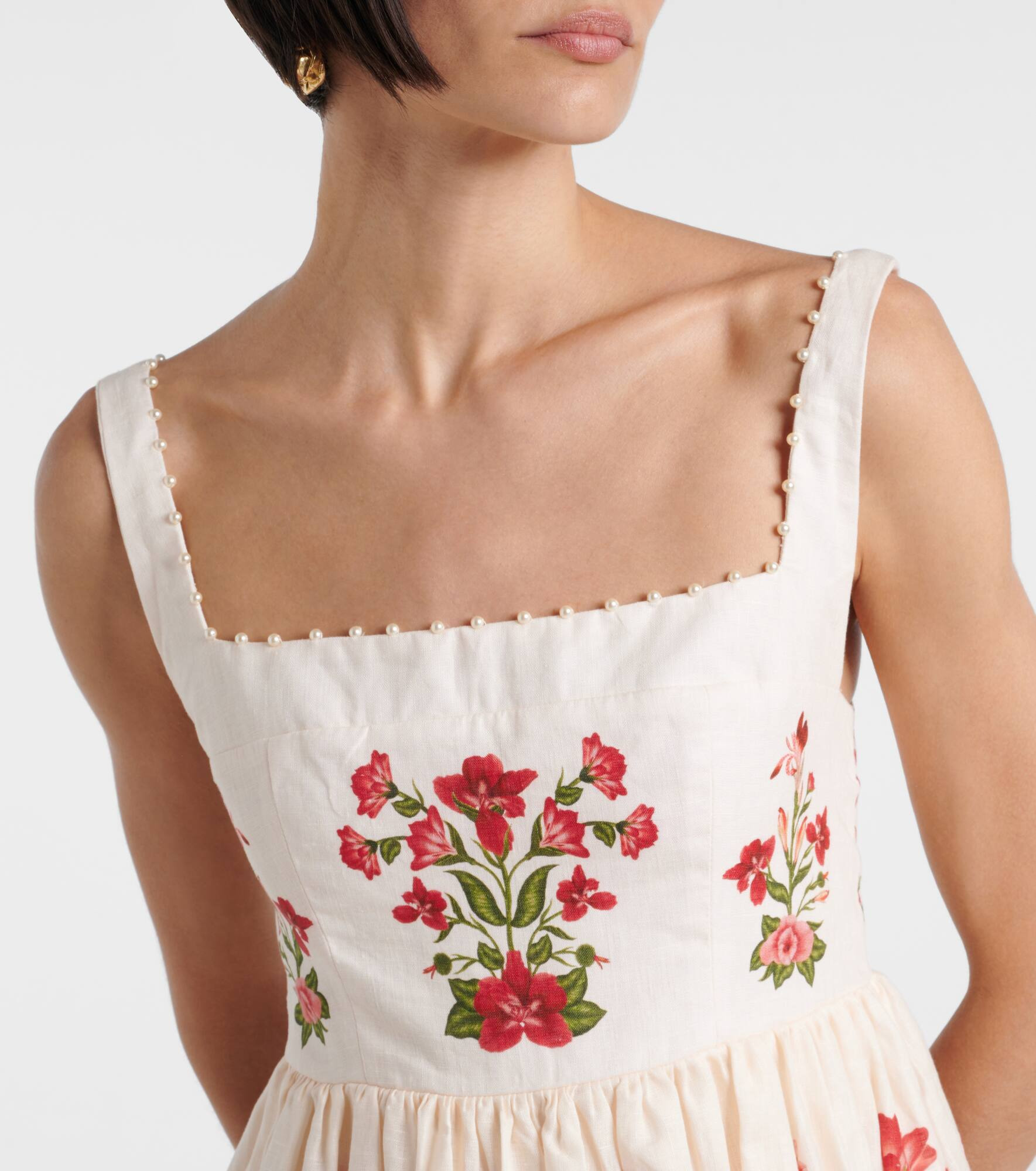 Barbara Mini Canna floral linen minidress - 4