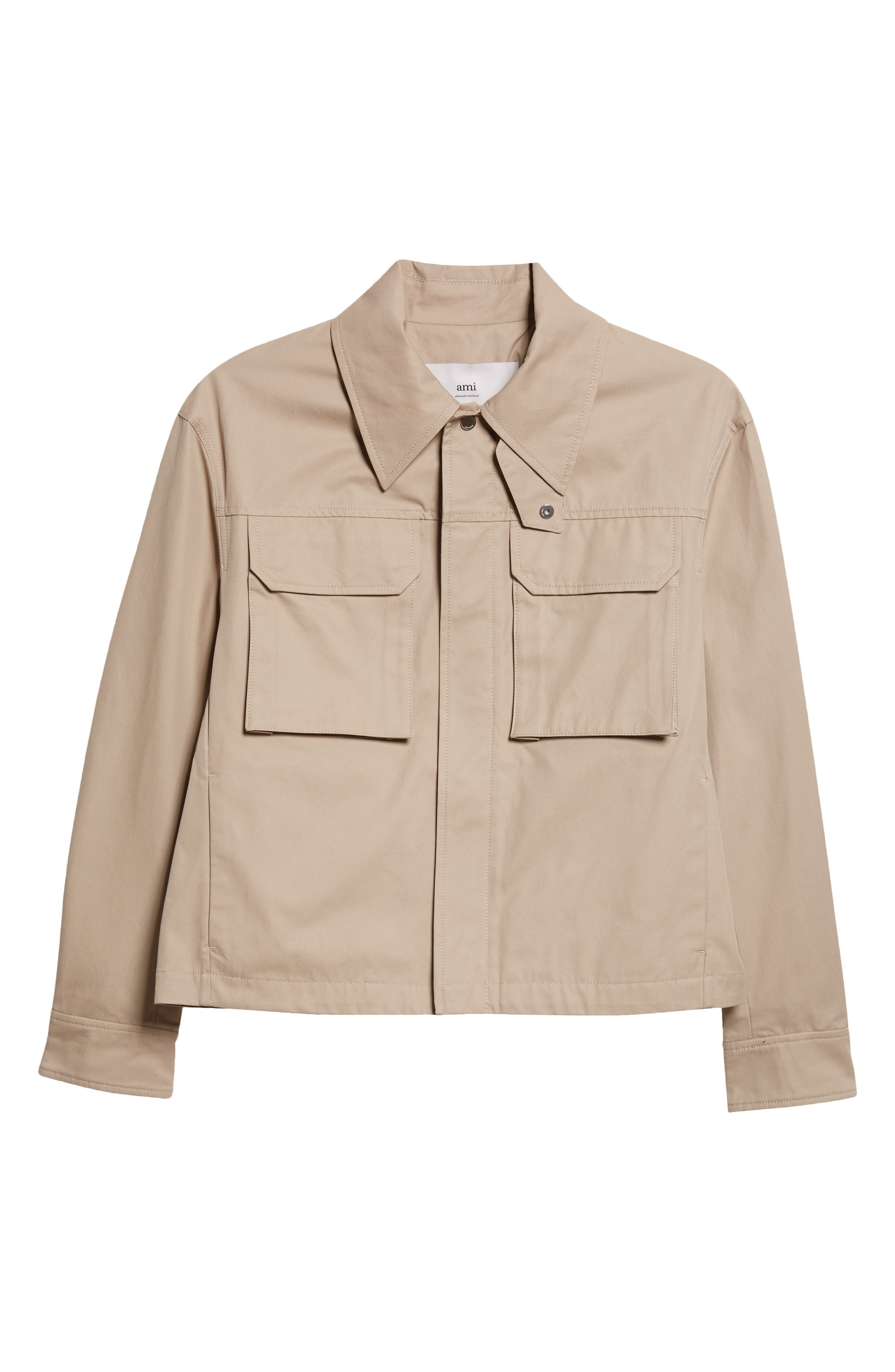 AMI PARIS Cotton Gabardine Worker Jacket in Cafe Creme at Nordstrom - 6