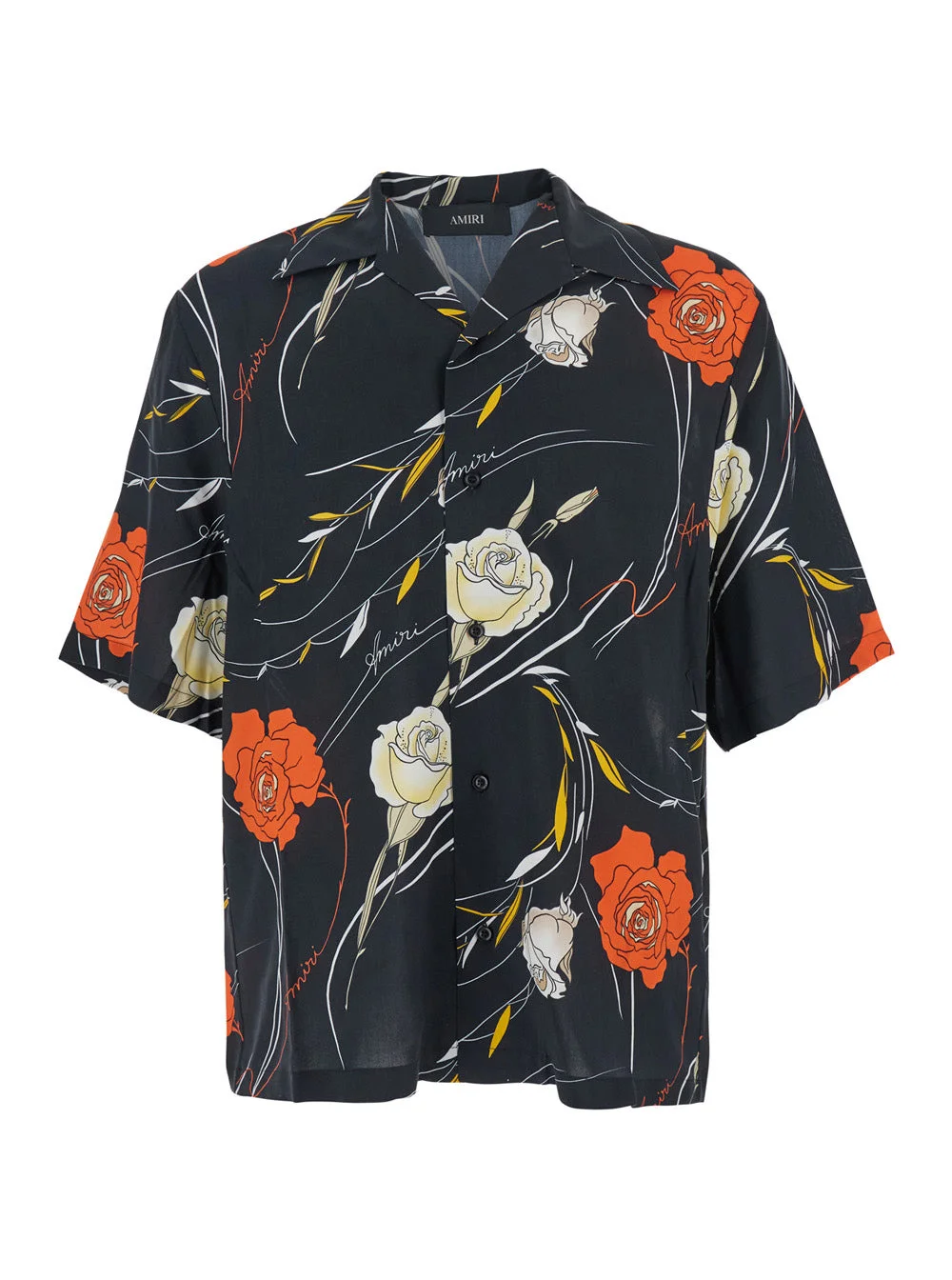 Amiri Men Black Bowling Shirt With Cuban Collar And All-Over Floral Motif In Viscose Man - 1