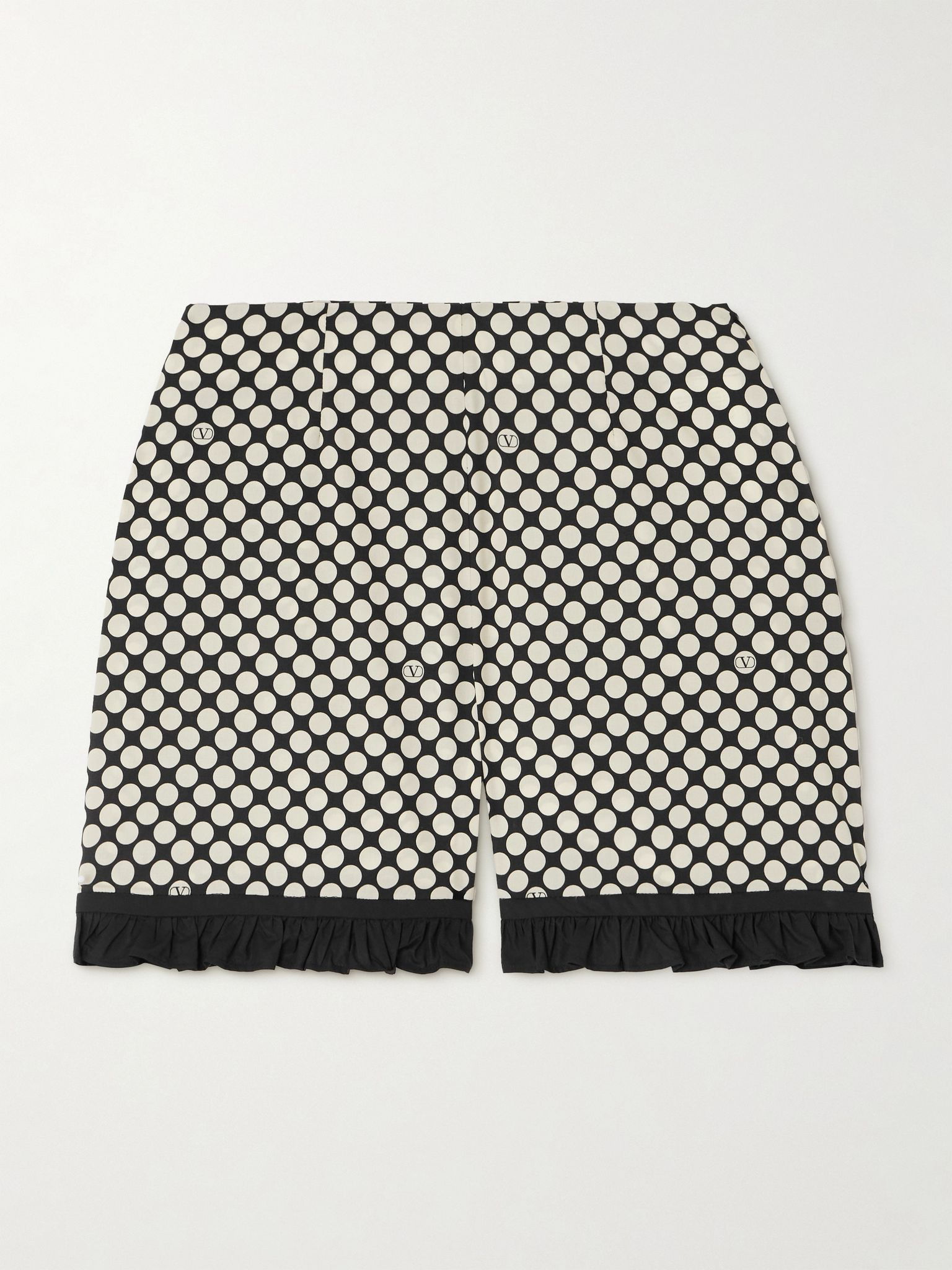 High-rise ruffled polka-dot cotton-poplin shorts White - 1