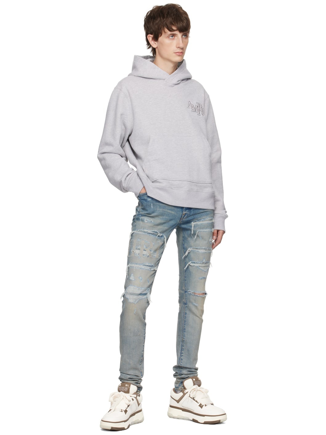 【関税込み】AMIRI グレー Staggered フーディ AMIRI Gray Staggered Hoodie Amiri