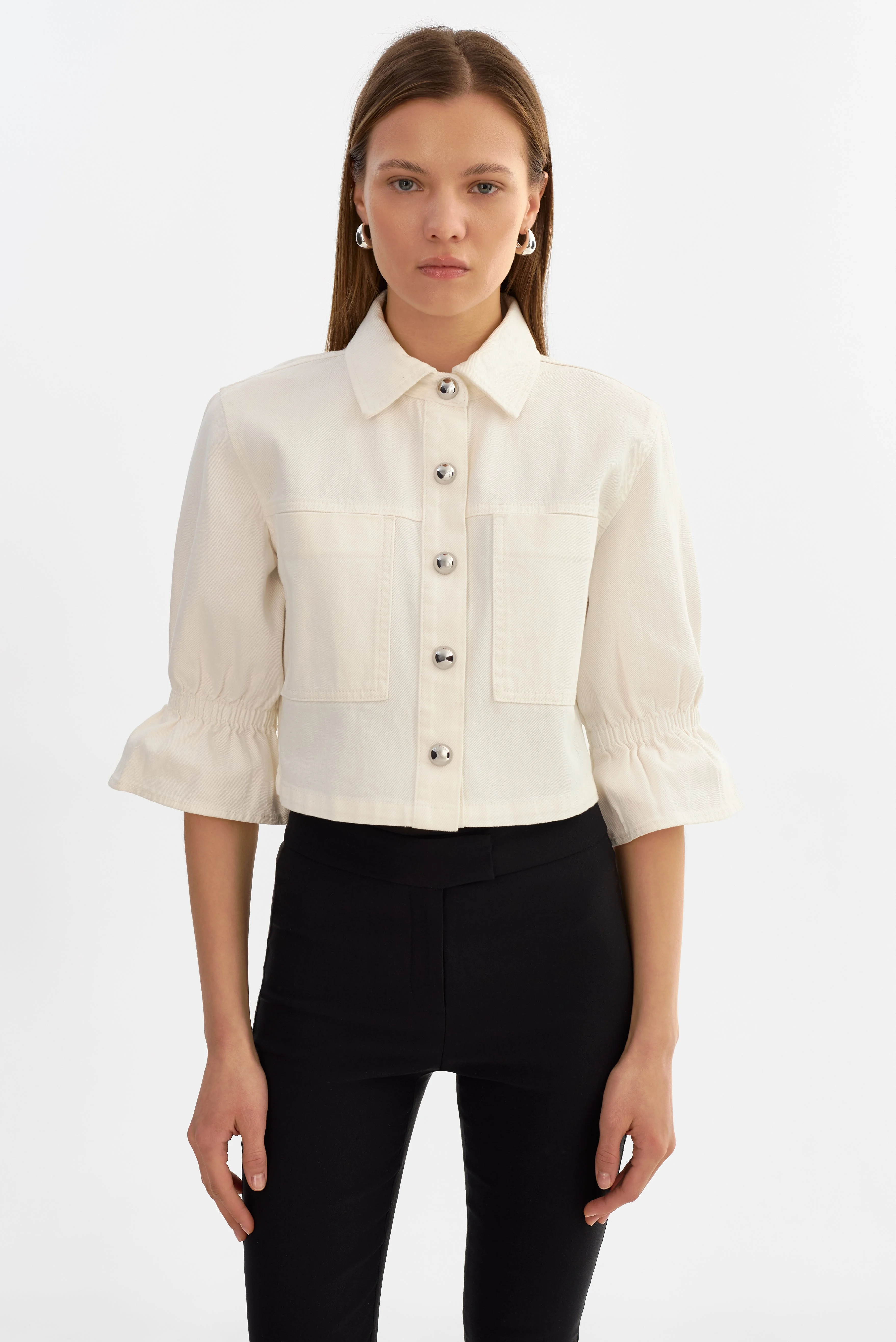 CAROLINA D | Ruffle Sleeve Denim Jacket - 1