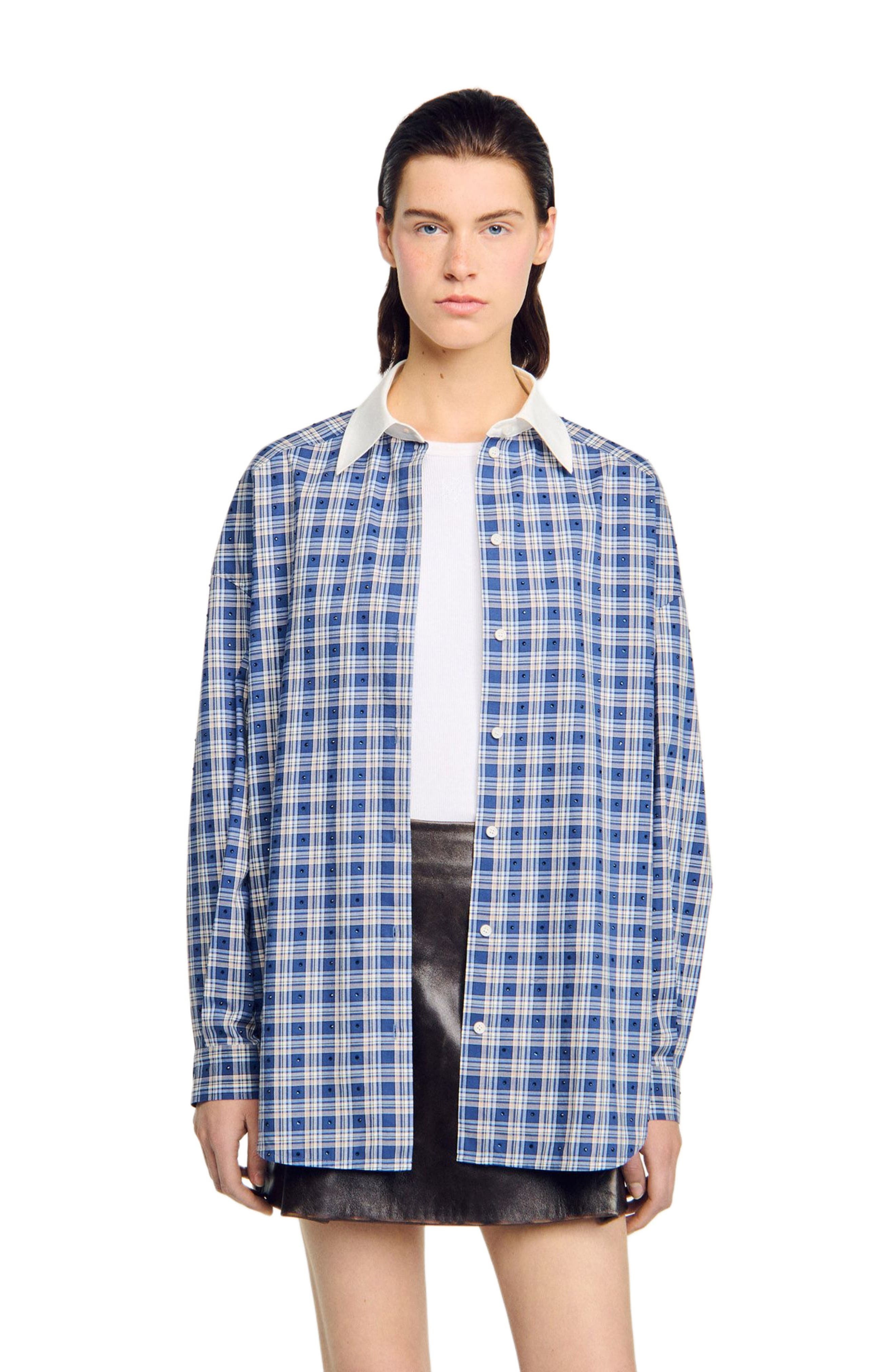 SANDRO Rhinestone checkered shirt in Blue at Nordstrom - 3