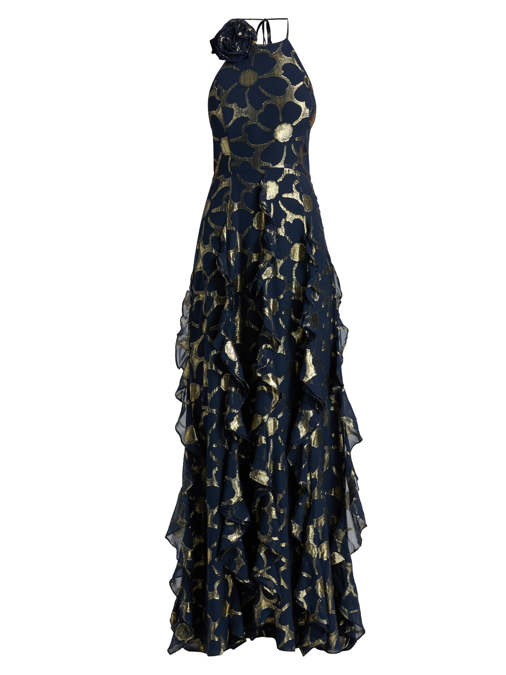 Women's Idella Daisy Metallic Jacquard Gown - Navy Jacquard - 1