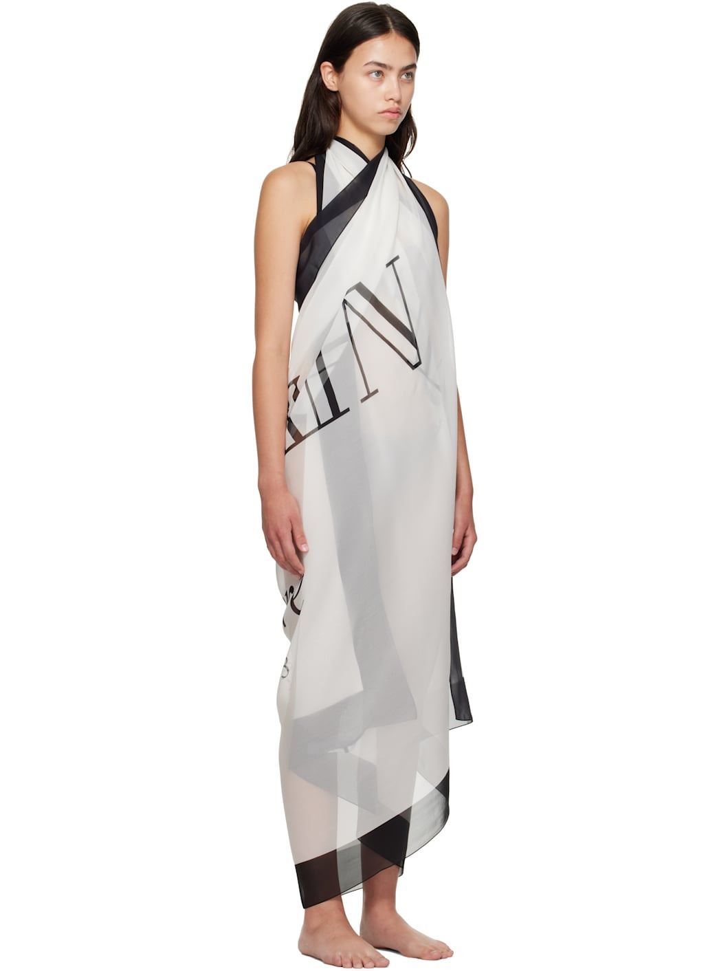 White Two-Tone Printed Beach Cover-up Dress - 2