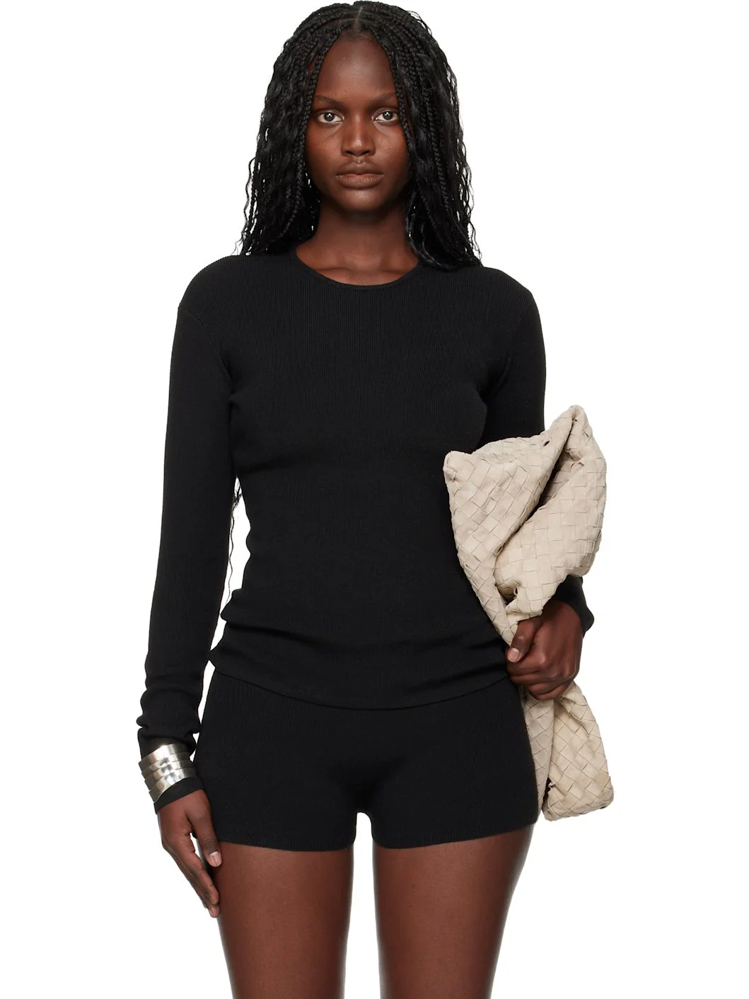 Black Holiday Rib Long Sleeve T-shirt - 1