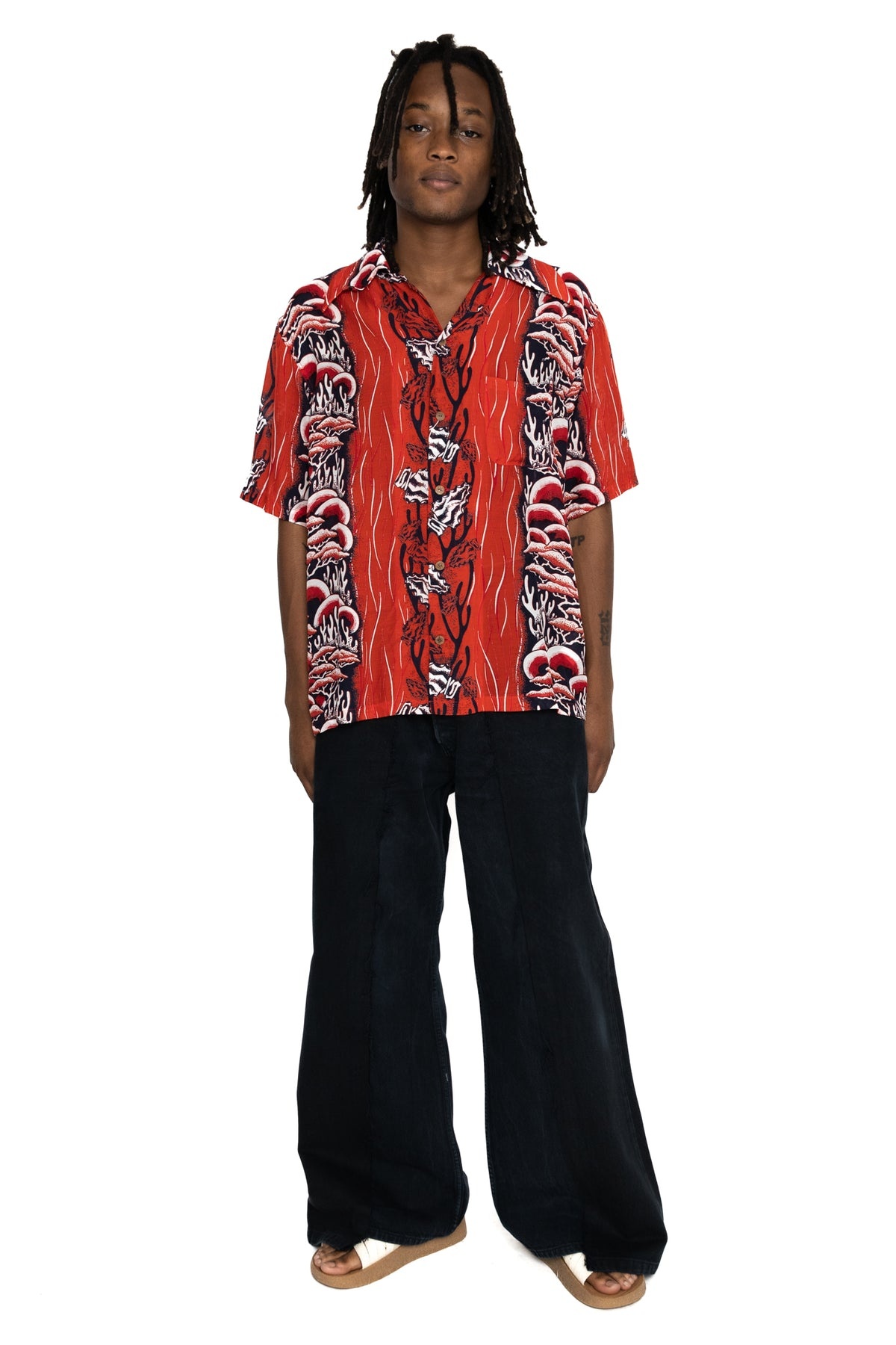Silk Rayon SOUFFLE & ARROWHEAD WRANGLE Collar Aloha Shirt - Red - 2