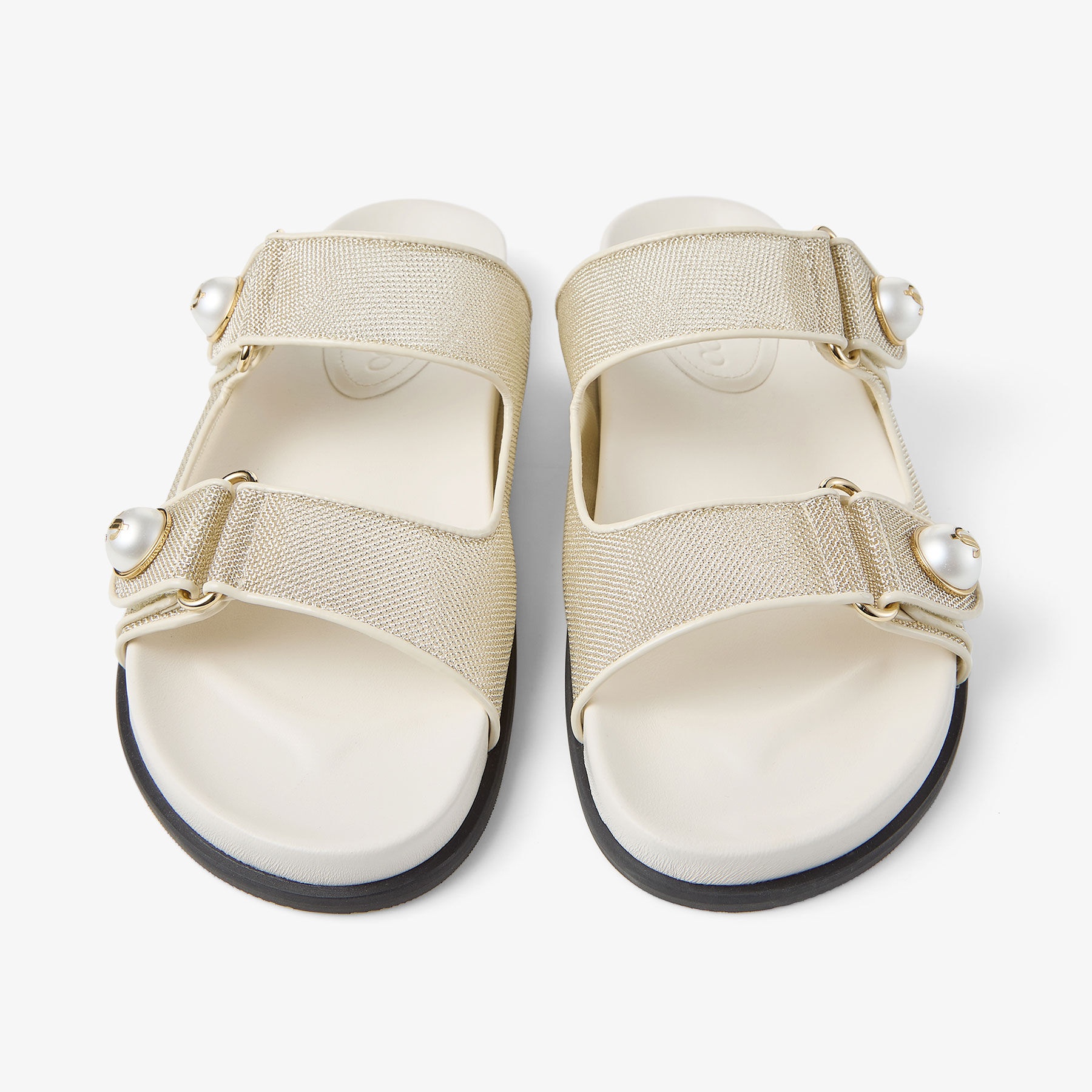 Fayence Sandal
Champagne Metallic Patent Leather Sandals with Pearls - 4