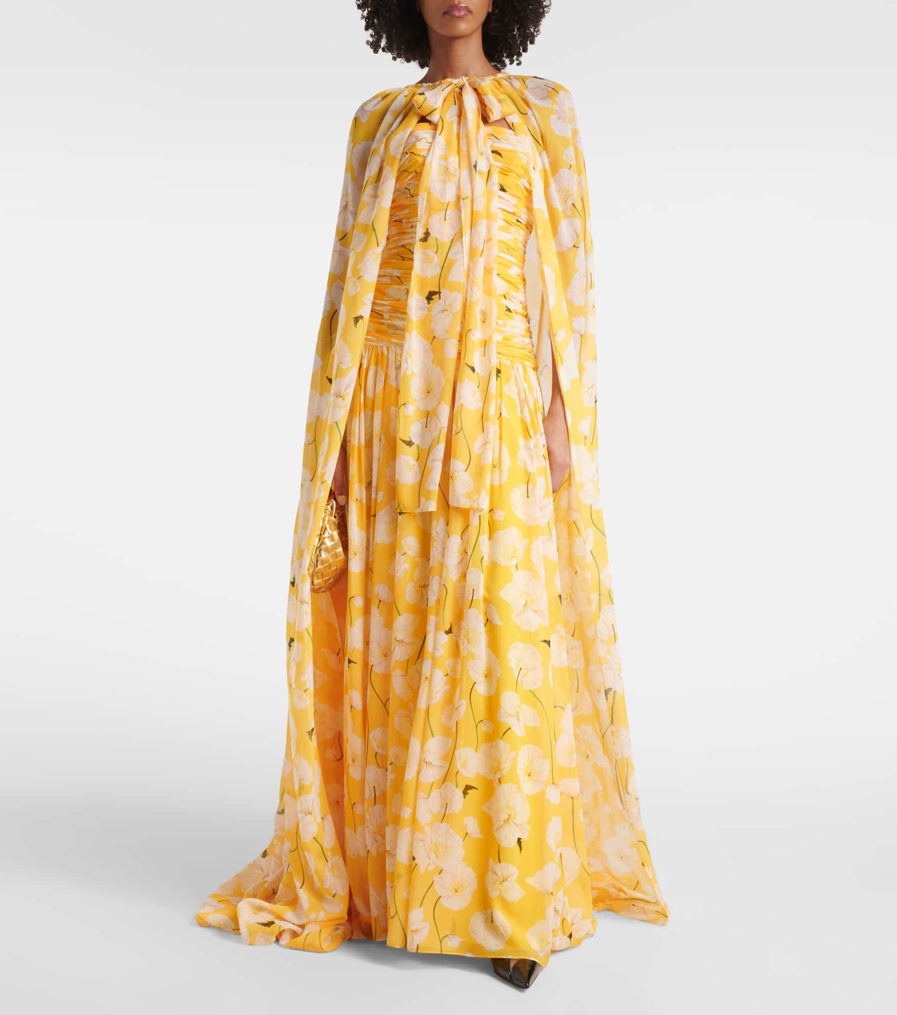 Gathered caped silk gown - 2