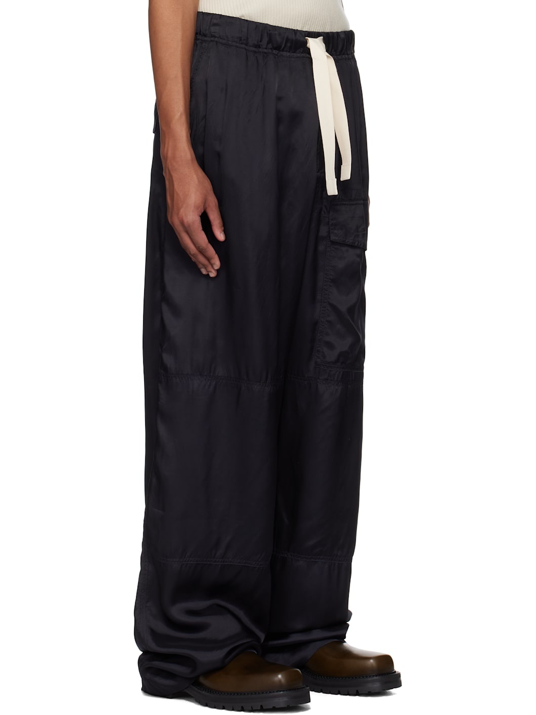 Navy Viscose Drawstring Cargo Pants - 2