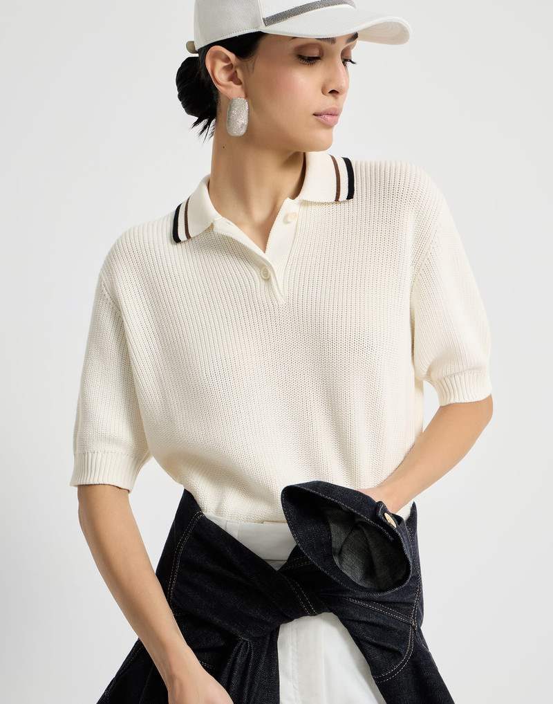 Cotton English rib knit polo shirt 5