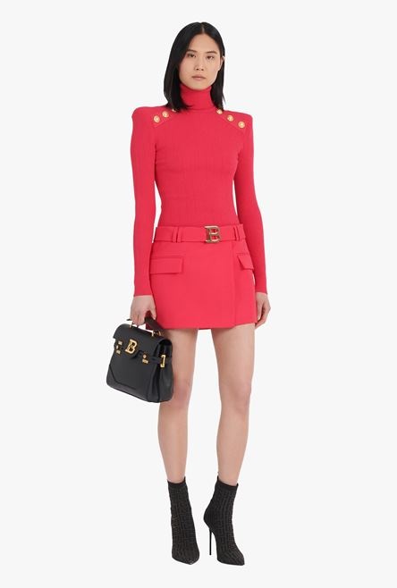 Short fuchsia wool low rise skirt - 2