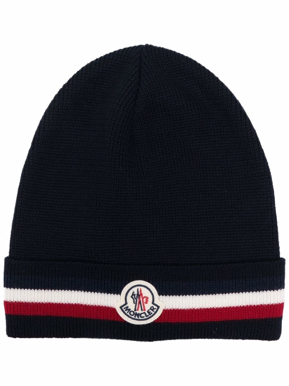 logo-patch knitted beanie - 1