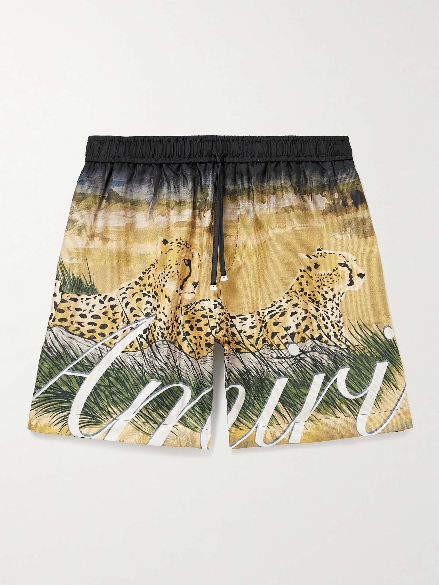 Printed Silk-Satin Drawstring Shorts - 1