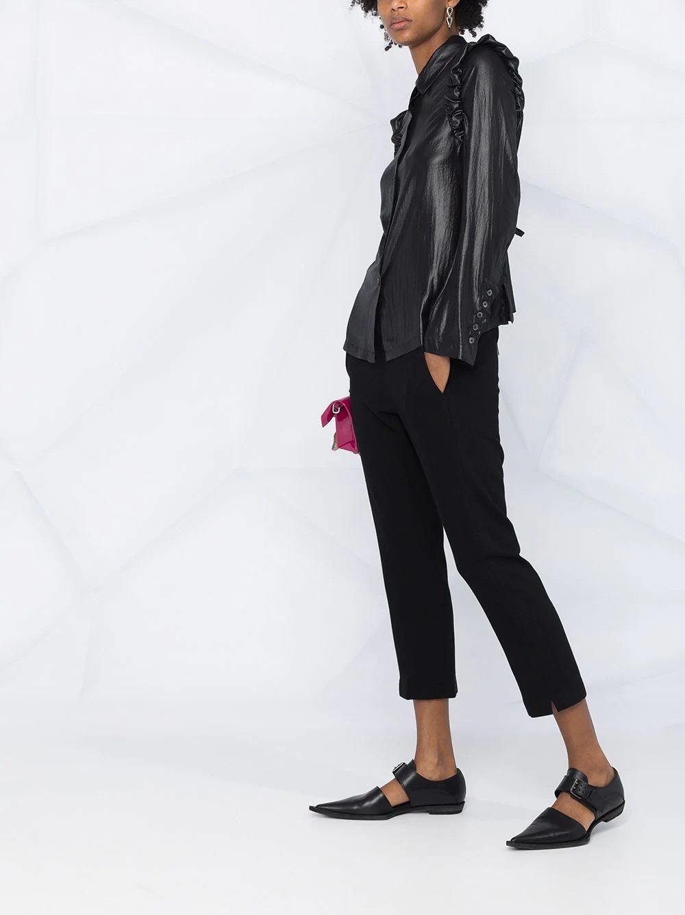 faux leather ruffle shirt - 4