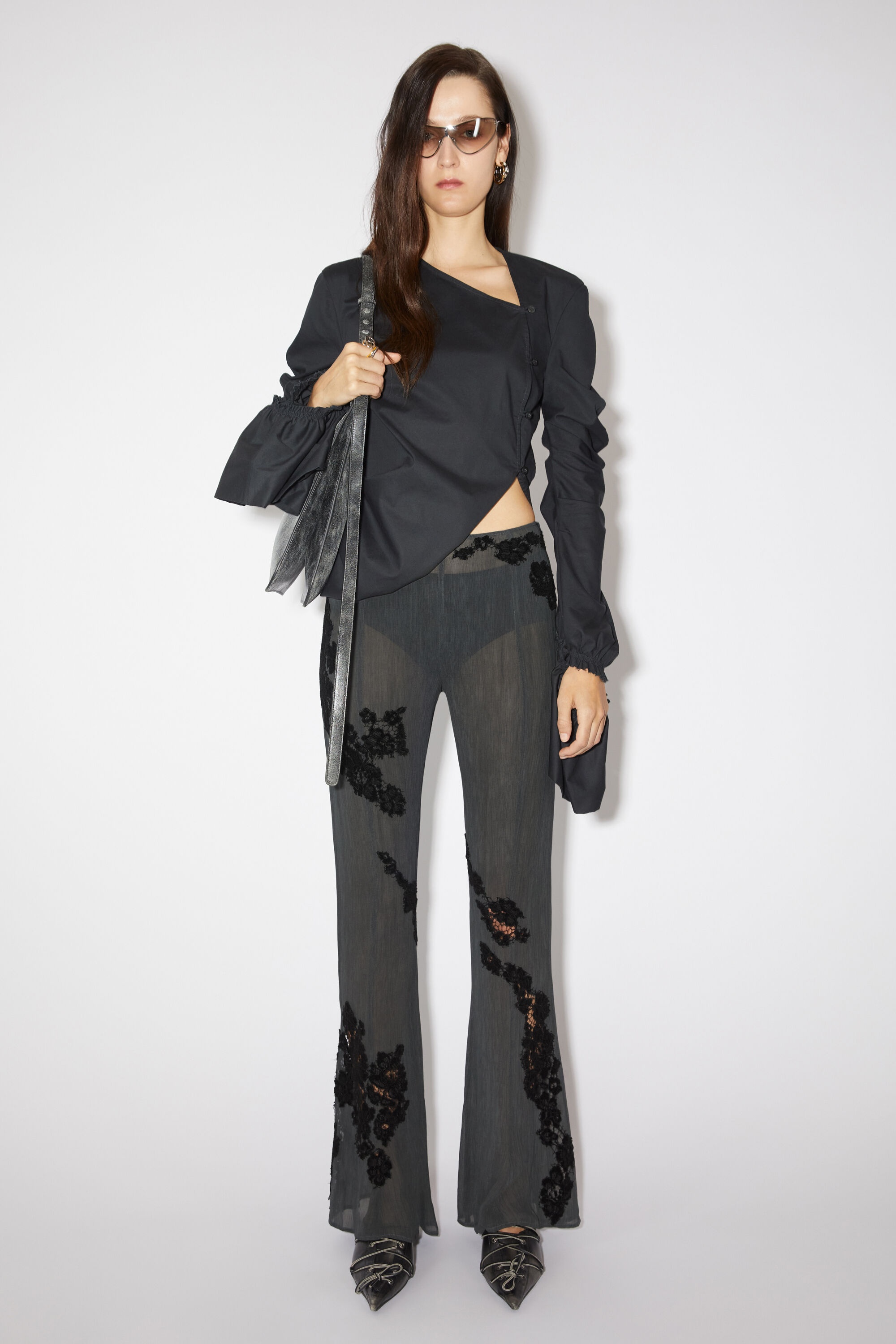 Flared lace trousers - Dusty grey - 2