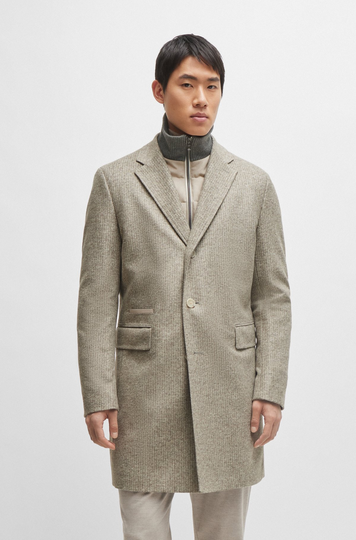 SLIM-FIT COAT IN WOOL BLEND WITH ZIP-UP INNER - 2