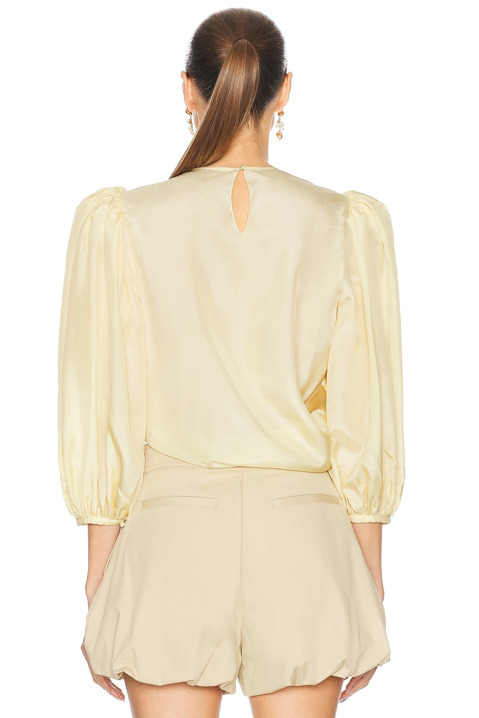 Cropped Puff Sleeves Draped Top - 3