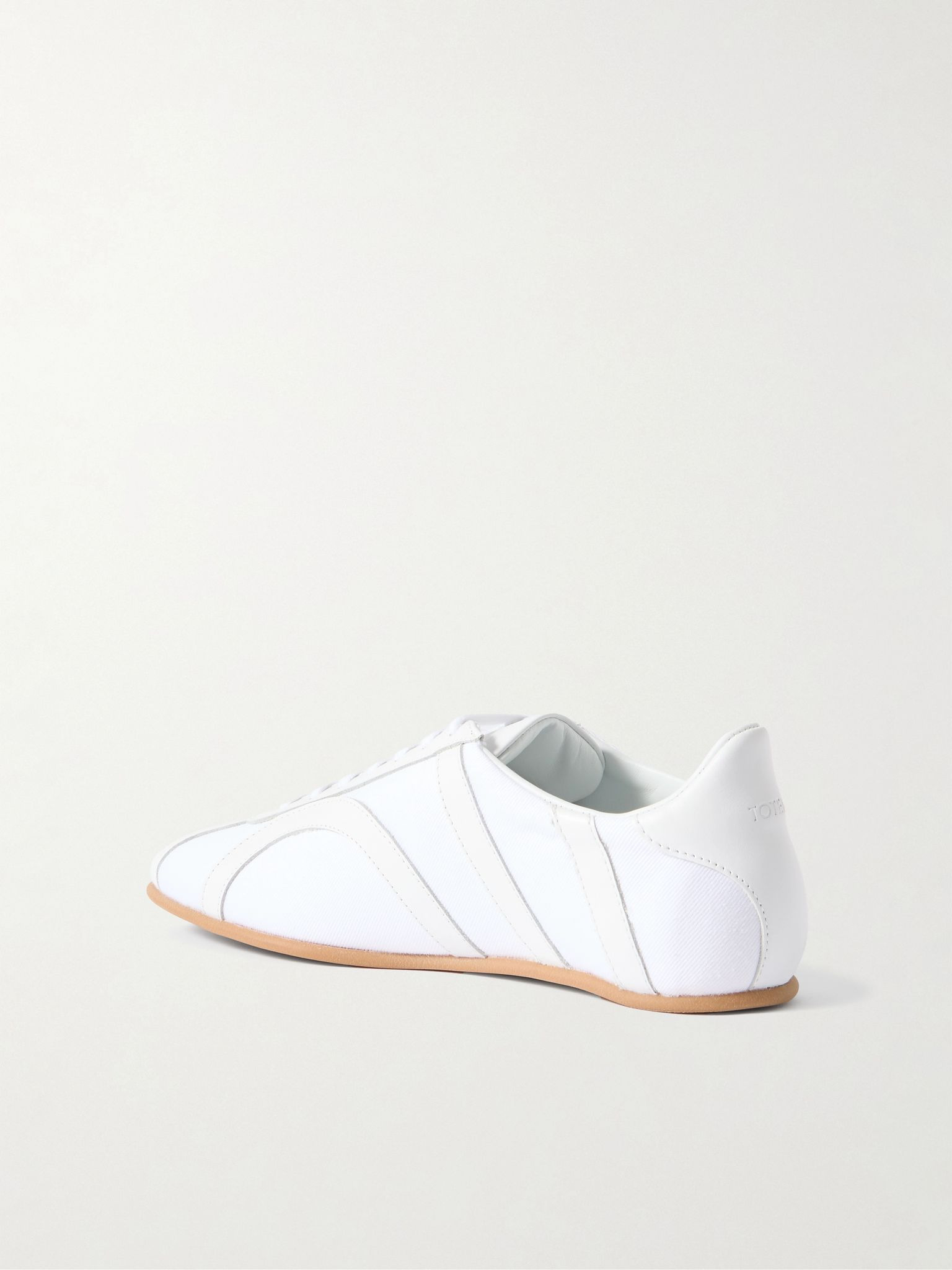 Leather-trimmed cotton-canvas sneakers White - 3