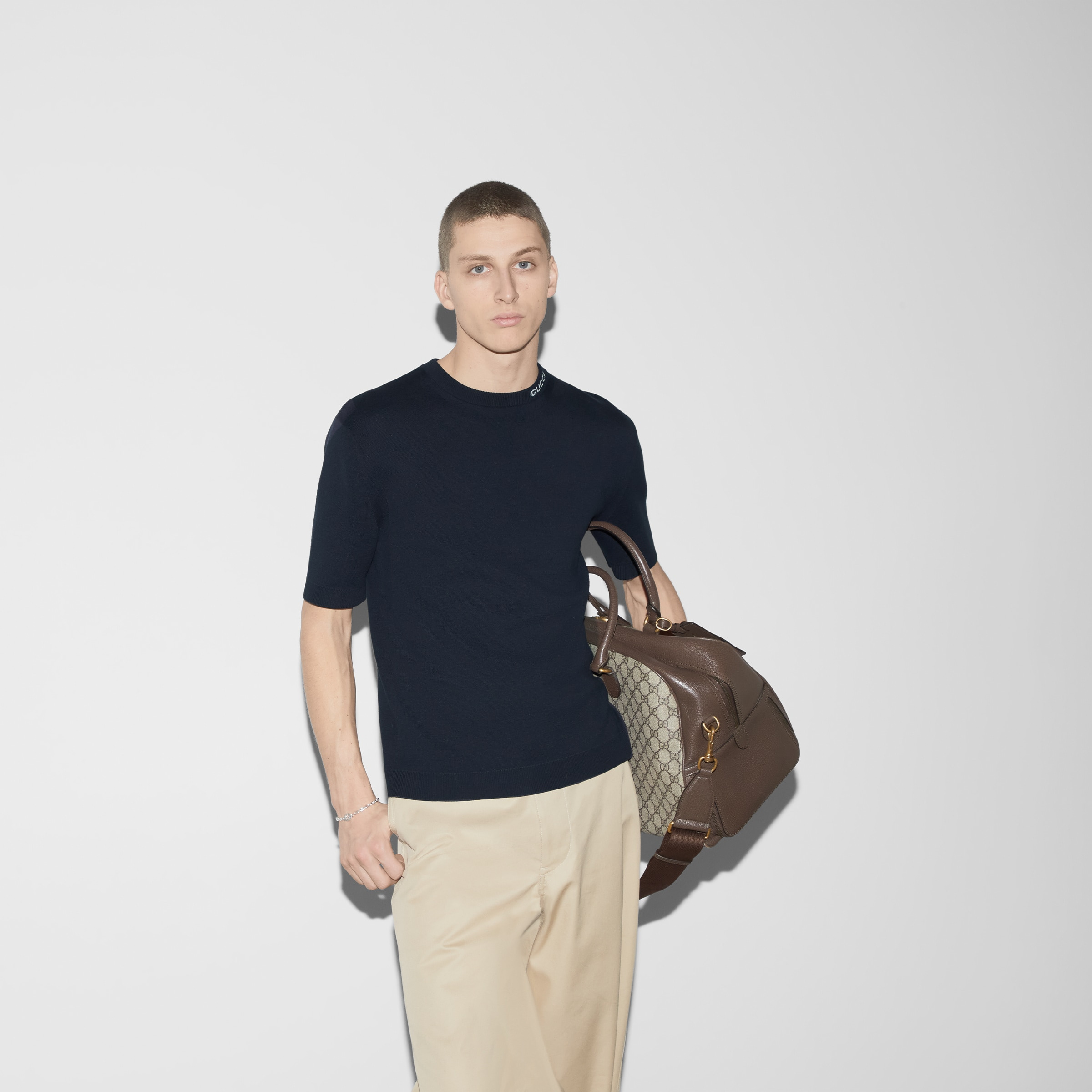 Silk cotton T-shirt with Gucci intarsia - 6