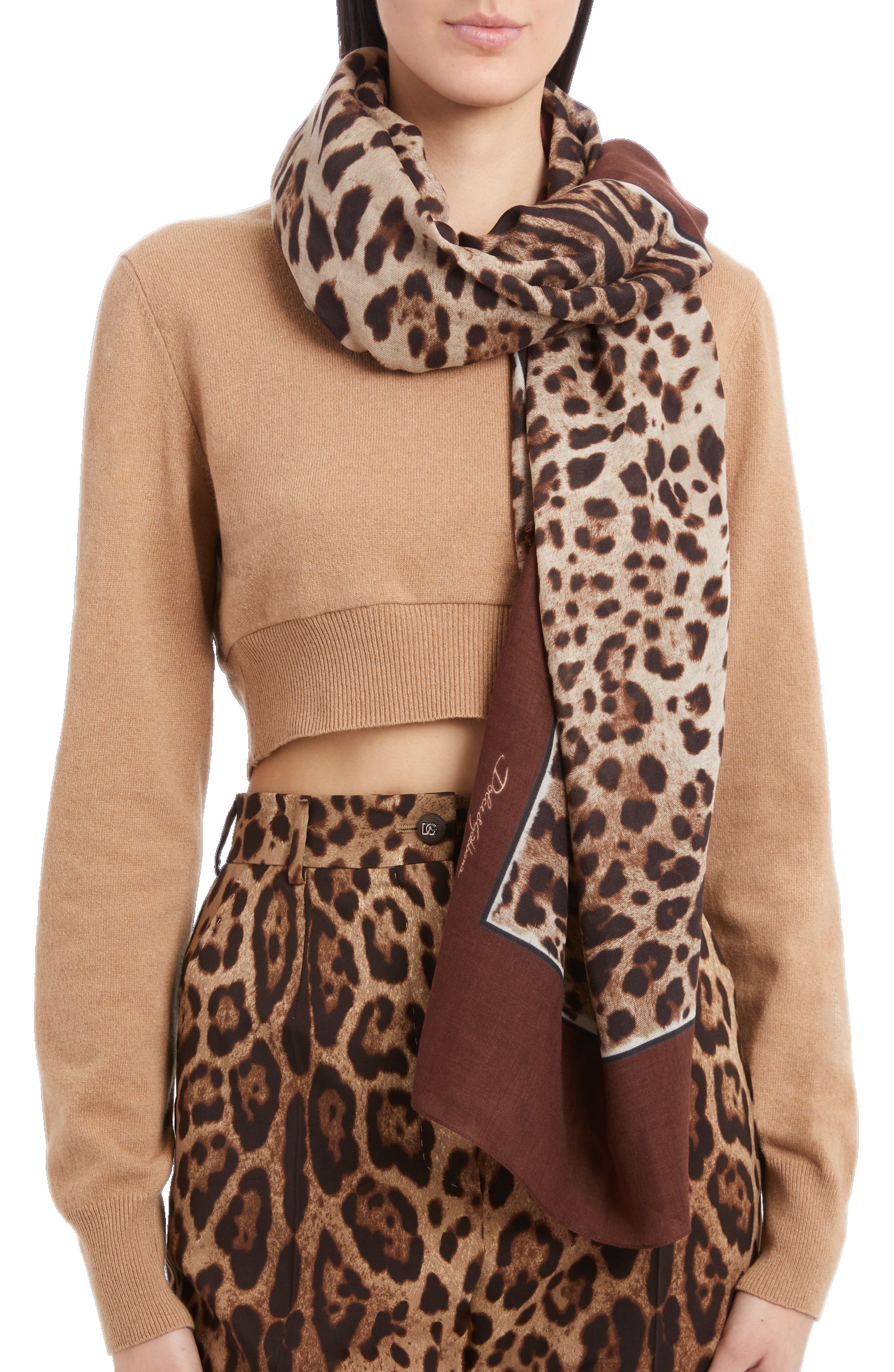 Leopard Print Signature Border Scarf - 2
