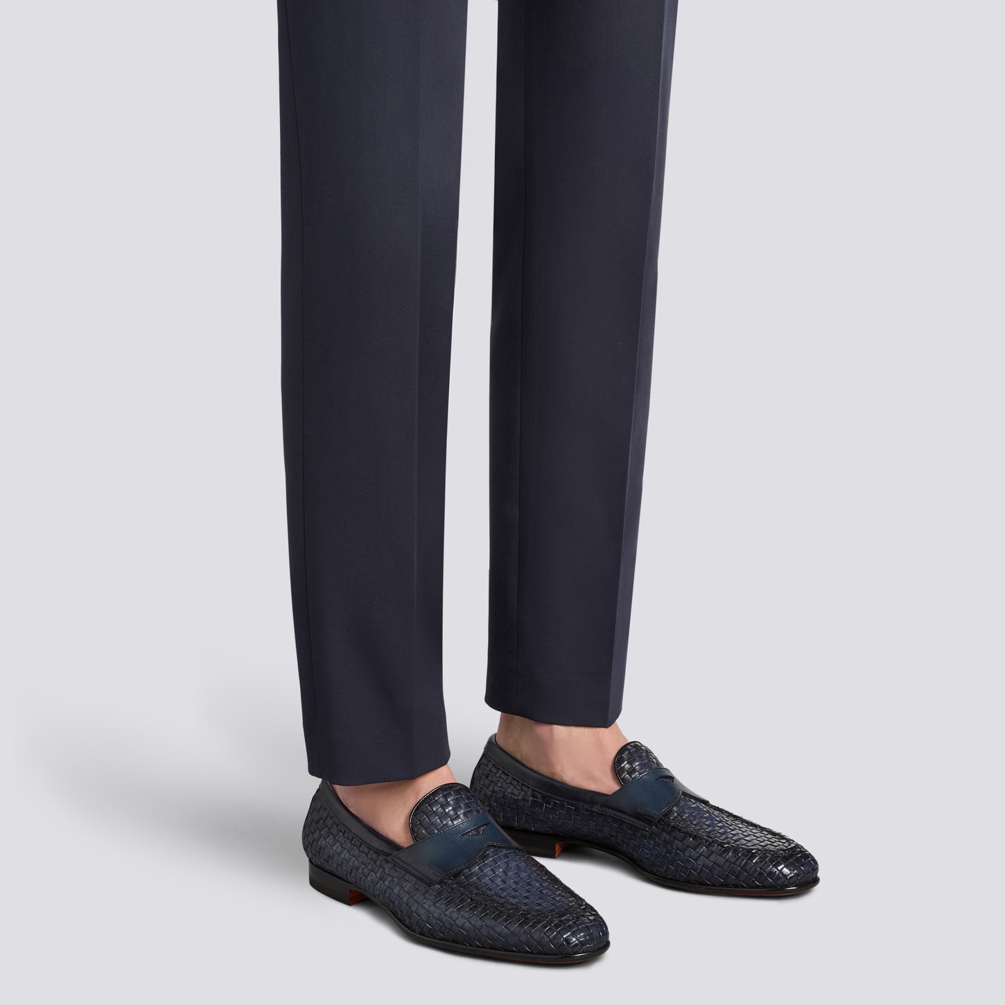 Men's blue woven leather penny loafer - 2