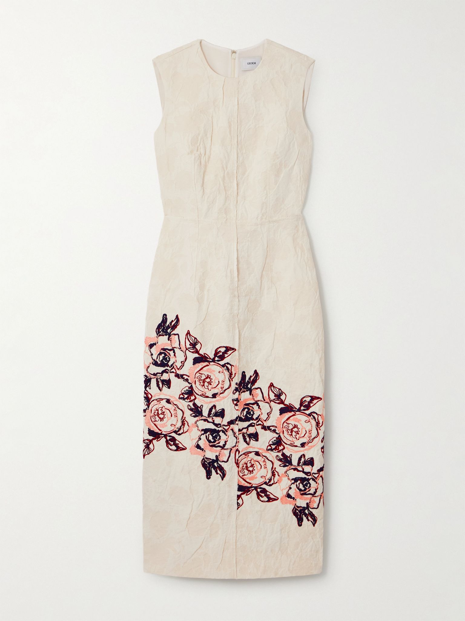 Embroidered cotton and linen-blend midi dress Ivory - 1