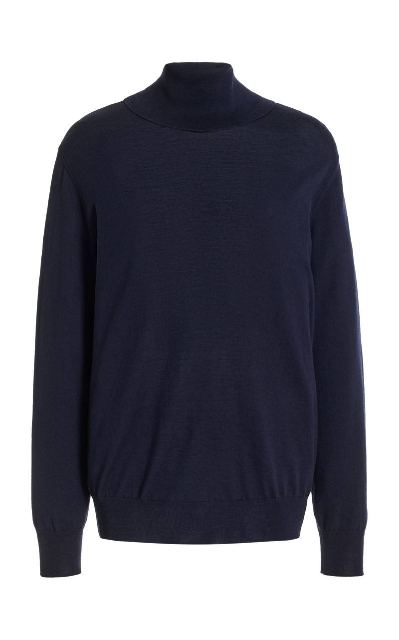 Fine Knit Wool Sweater navy 1
