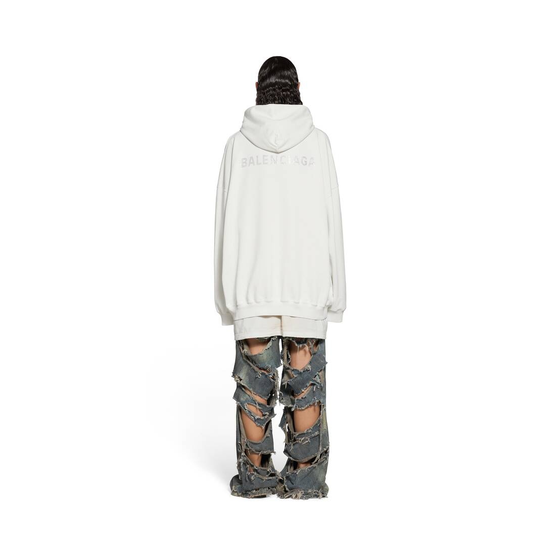 Women's Balenciaga Back Hoodie Large Fit in White - 4