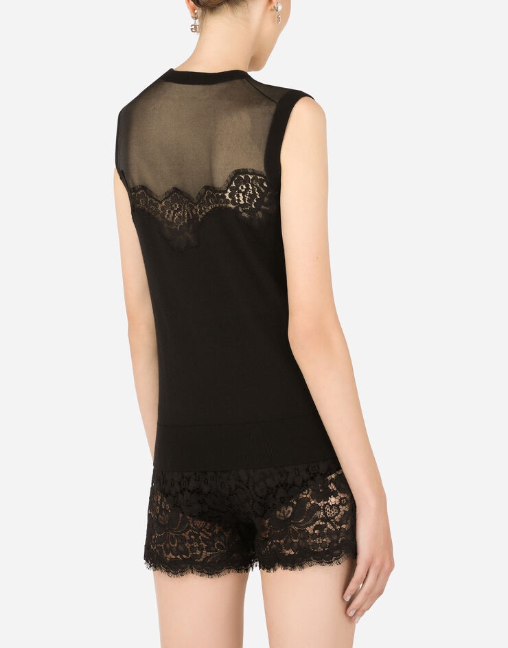 Sleeveless cashmere and silk sweater with lace - 5