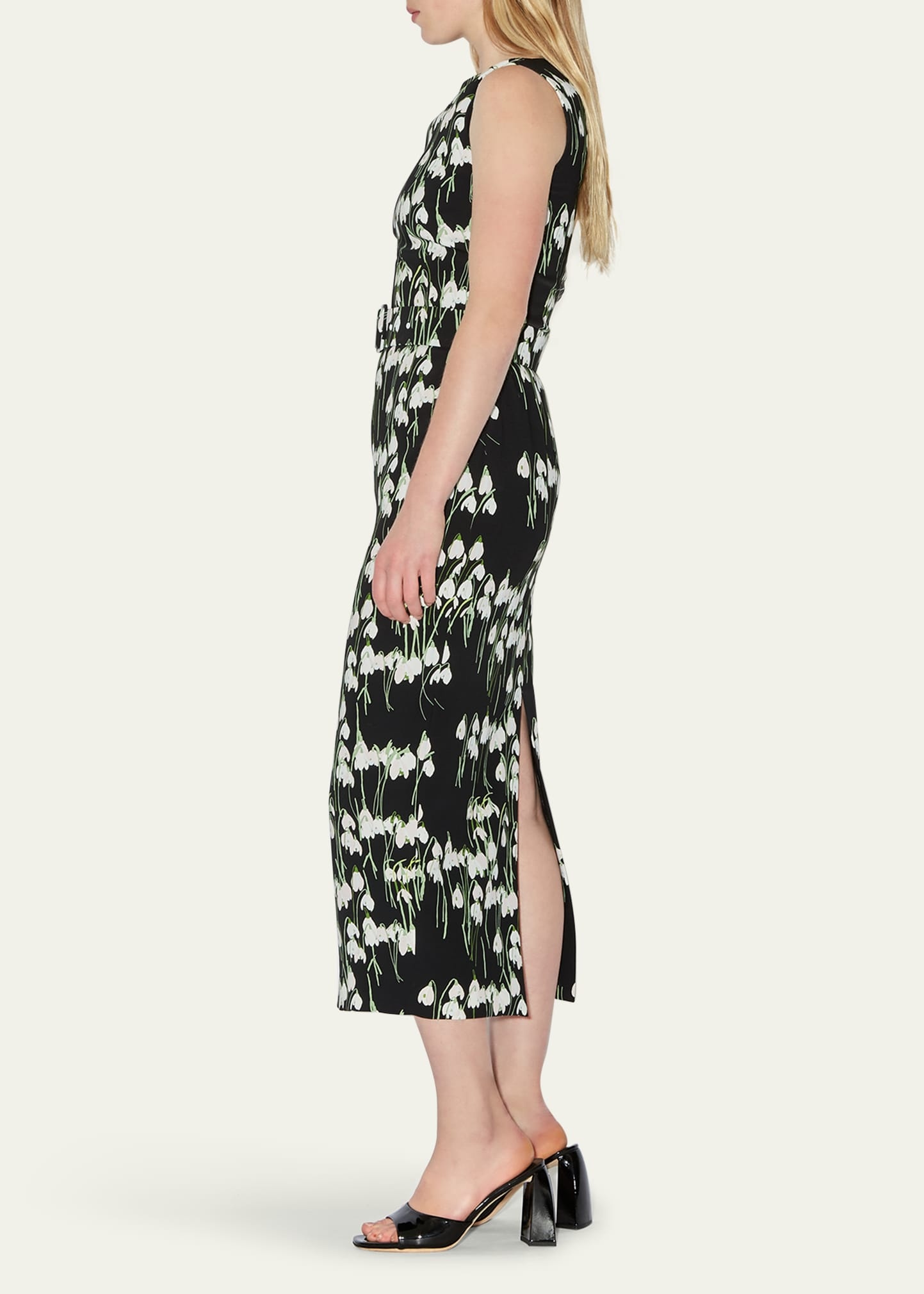 Flower-Print Boat-Neck Belted Midi Dress - 4