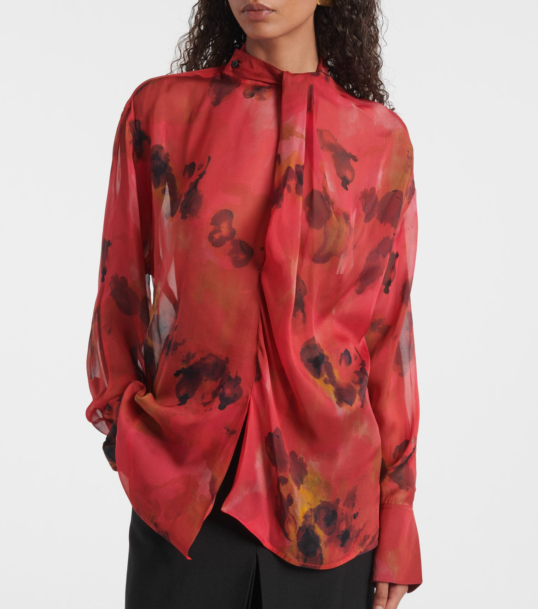 Draped printed silk blouse - 6