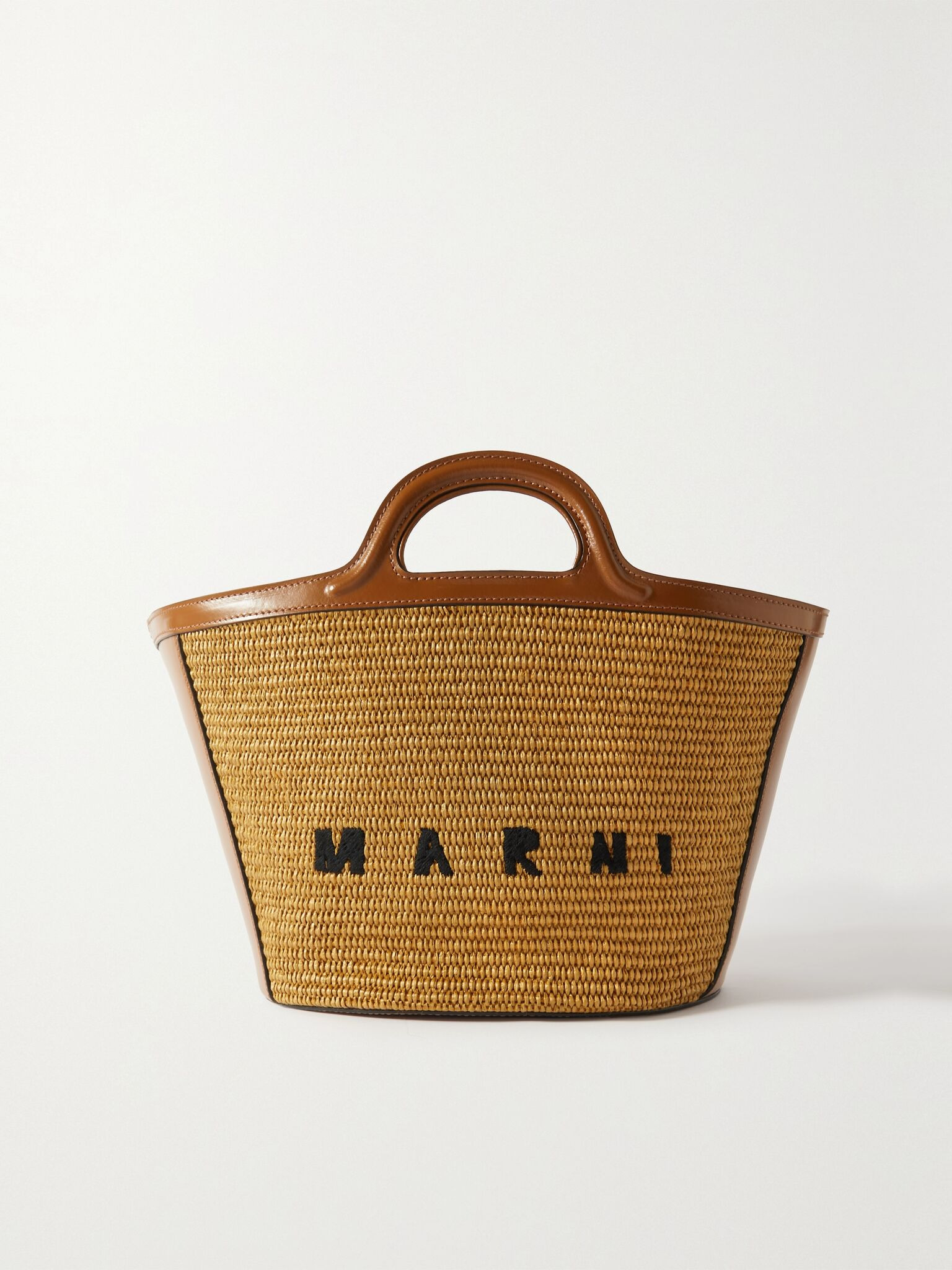 Tropicalia small leather and embroidered faux raffia tote Neutral - 1