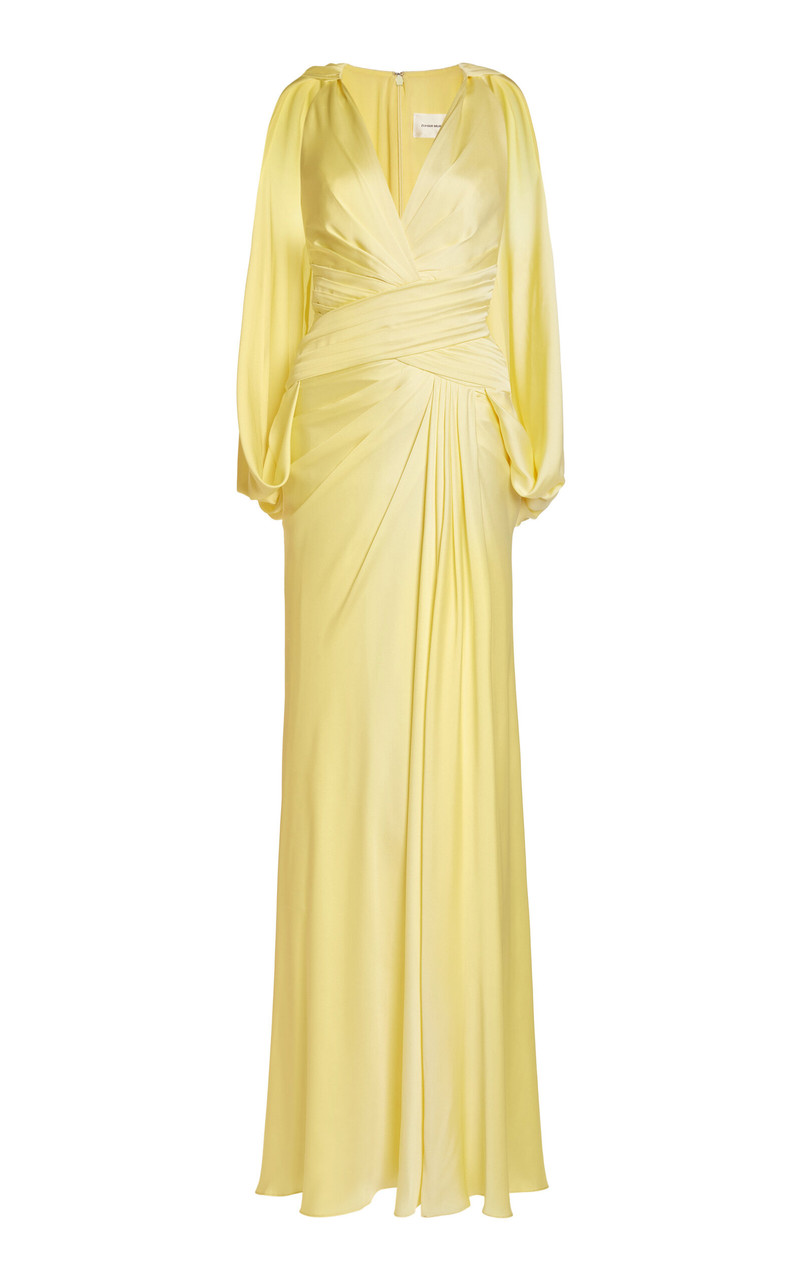 Satin Draped Maxi Cape Dress yellow 1