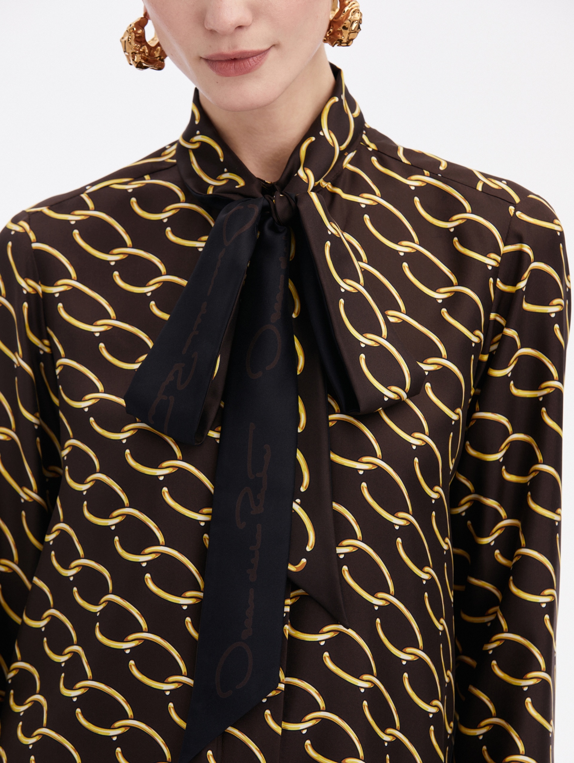 OSCAR CHAIN-LINK SILK TWILL BLOUSE - 5