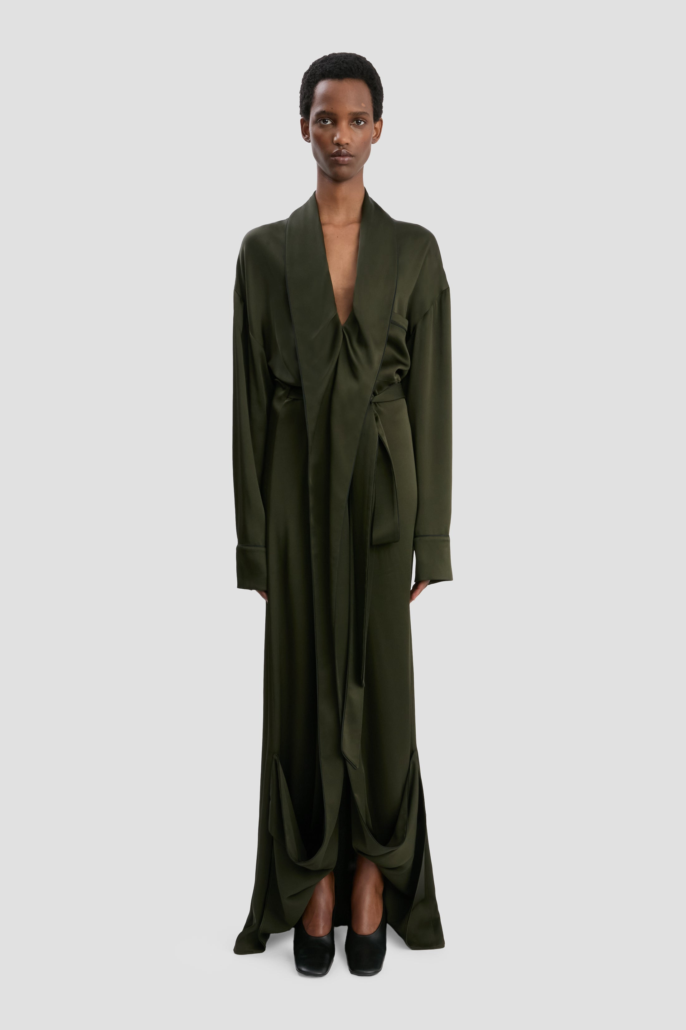 Wrap Detail Gown In Dark Olive - 2