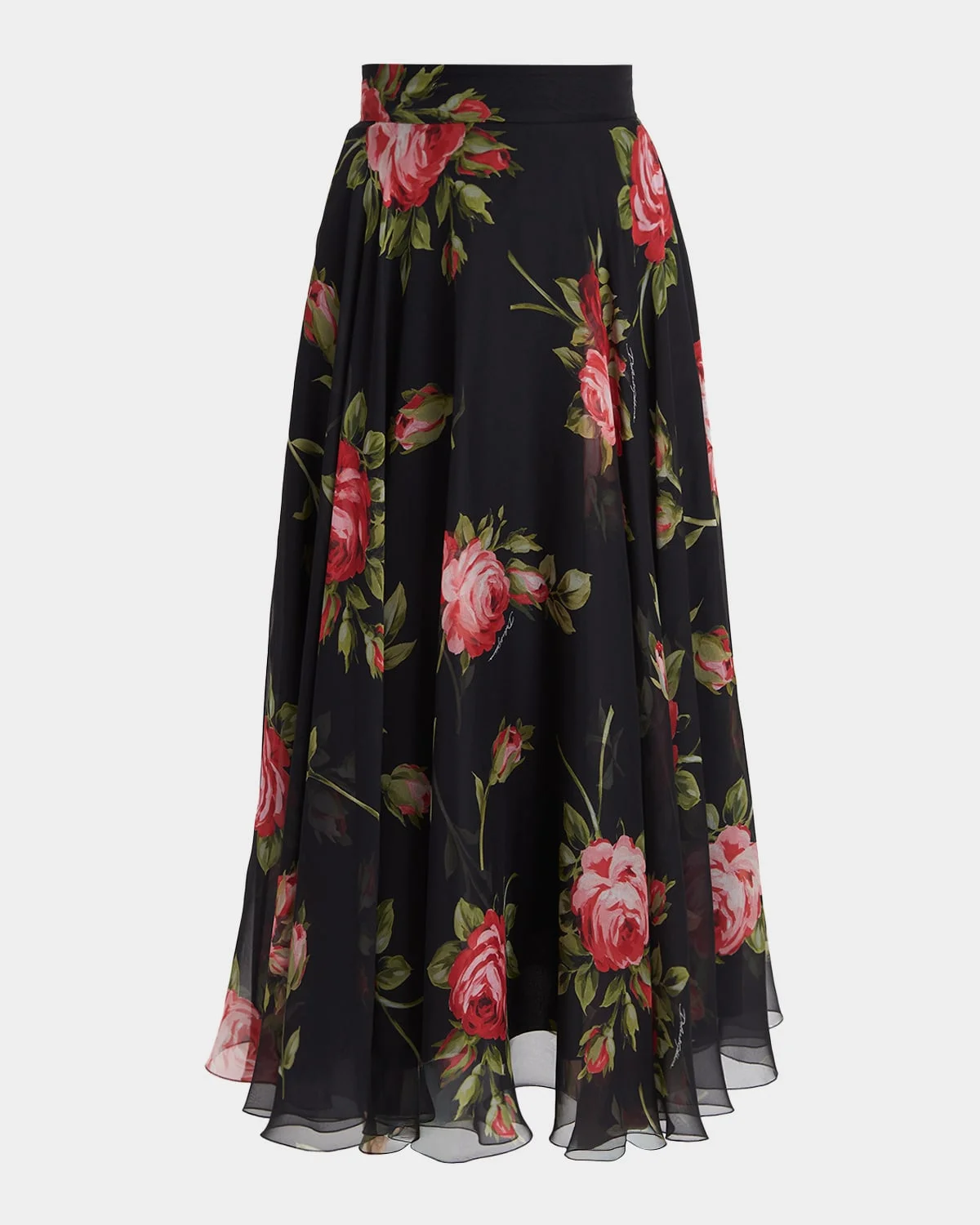 Rose-Print Overlay Midi Silk Skirt - 1