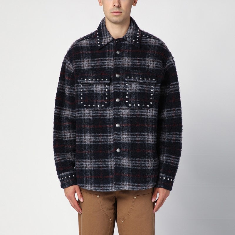 OVER SHIRT IN NAVY CHECK WOOL WITH STUDS - 1