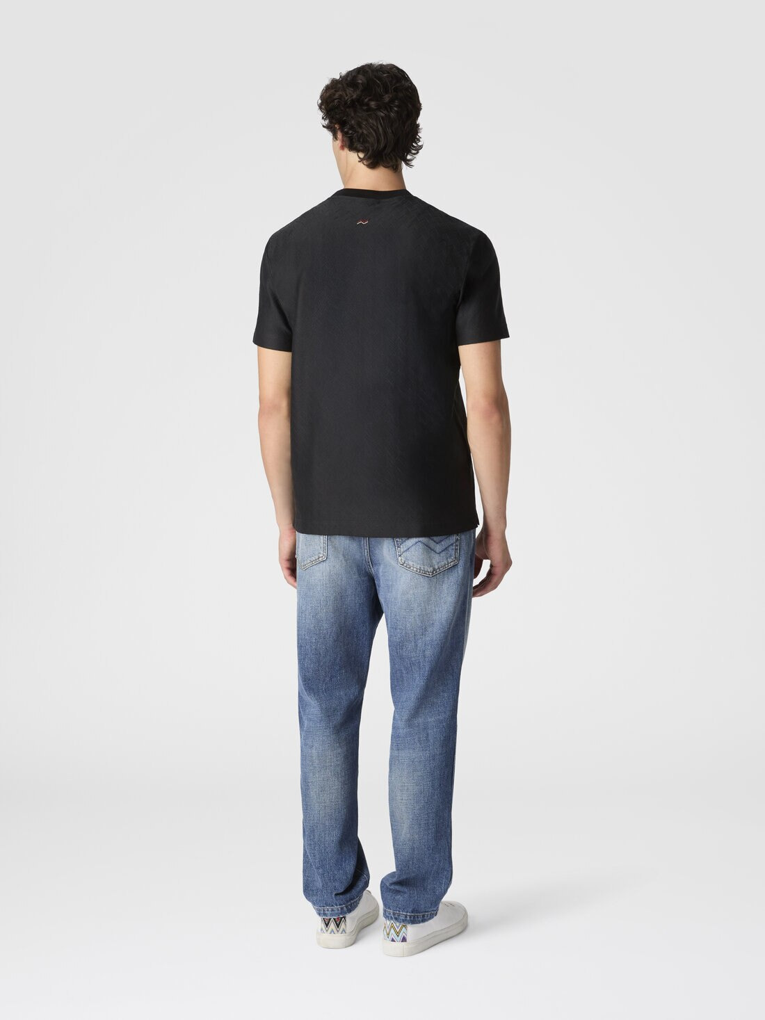 Tone-on-tone zig zag cotton jersey crewneck T-shirt - 3