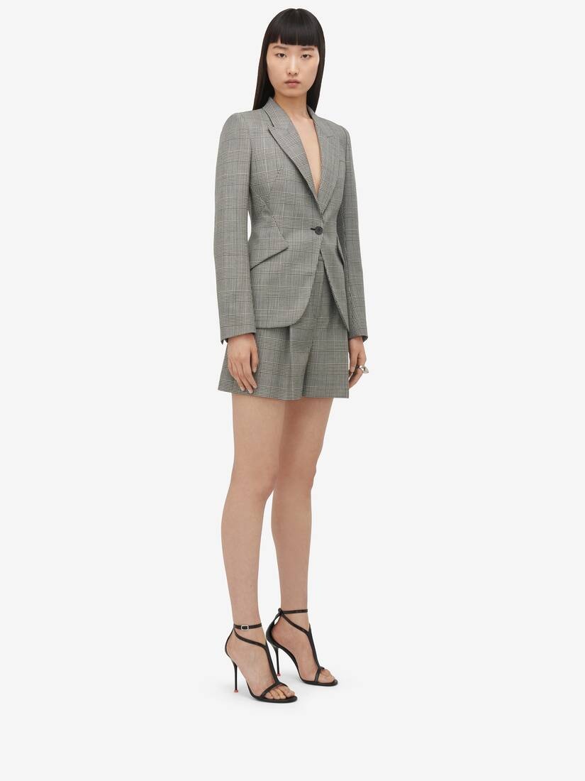 Women's Prince Of Wales Tailored Shorts in Black/ivory - 3