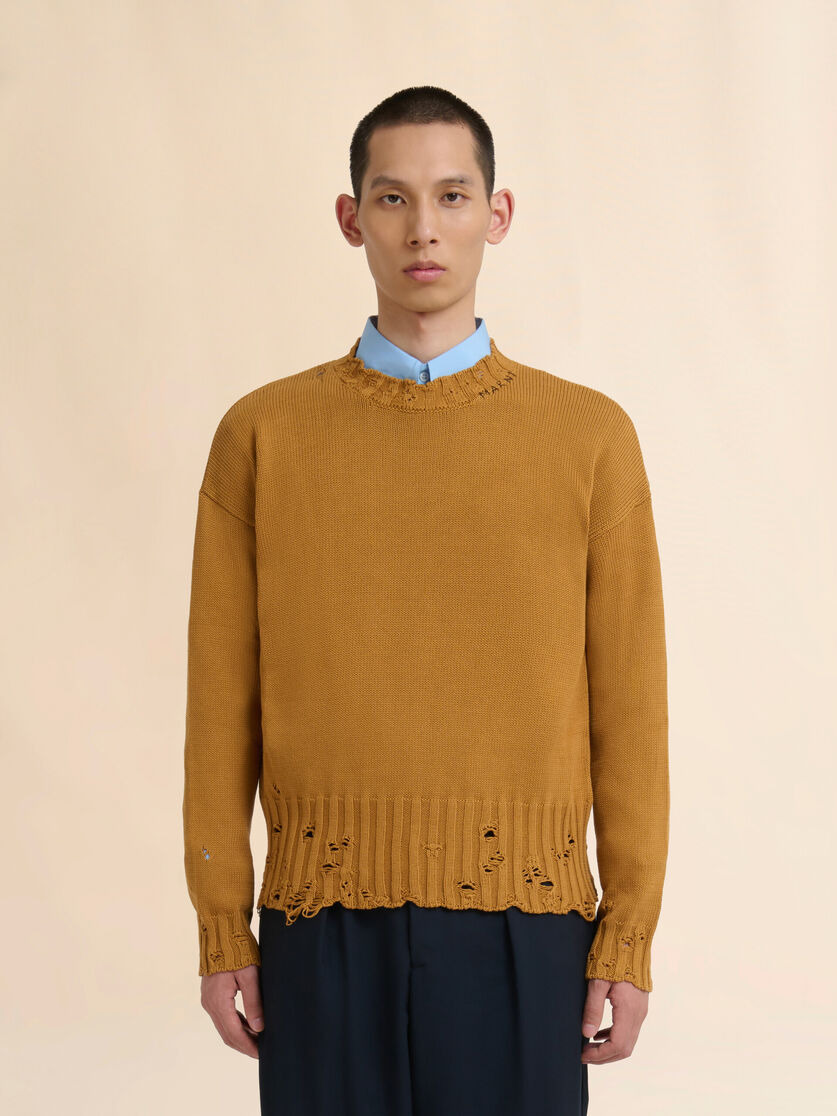 ORANGE COTTON CREW-NECK SWEATER - 2