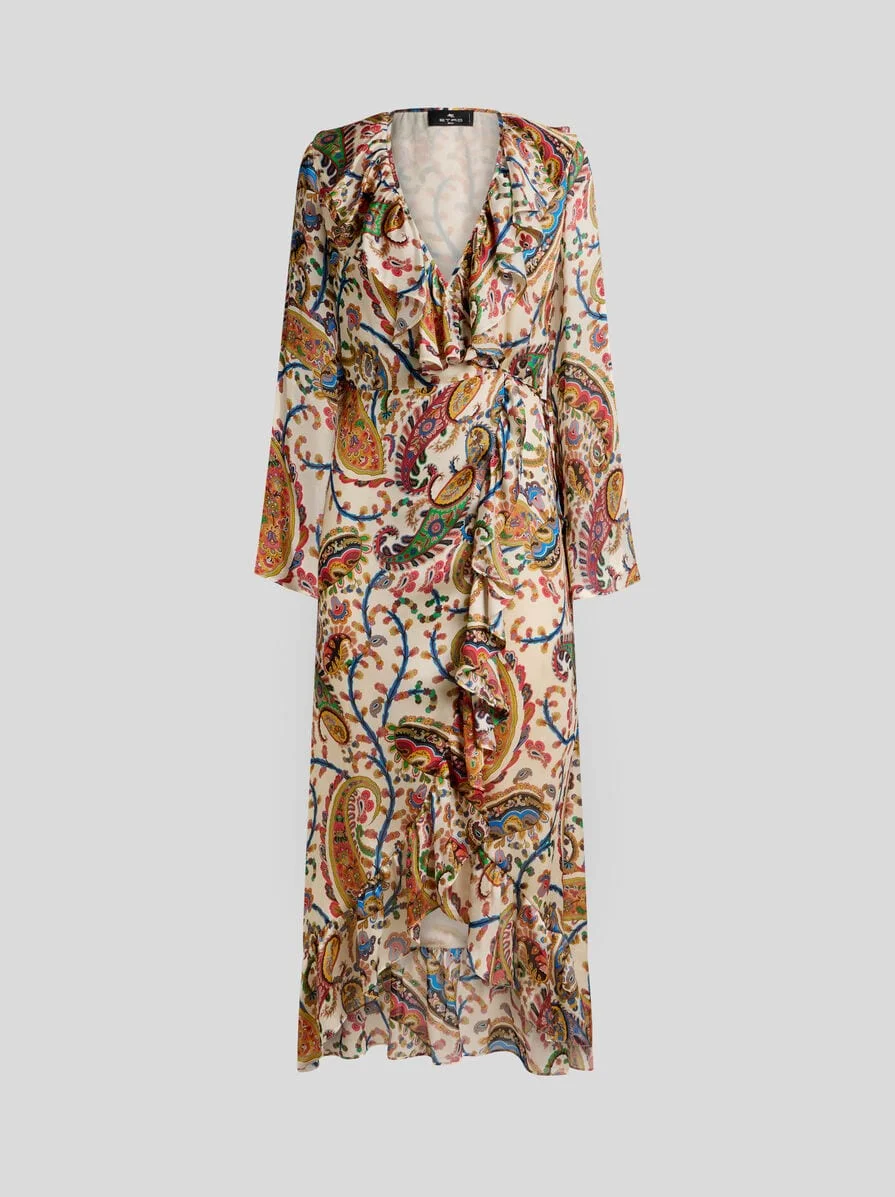 PEAU D'ANGE SILK LONG WRAP DRESS WITH FLORAL PAISLEY MOTIF - 1