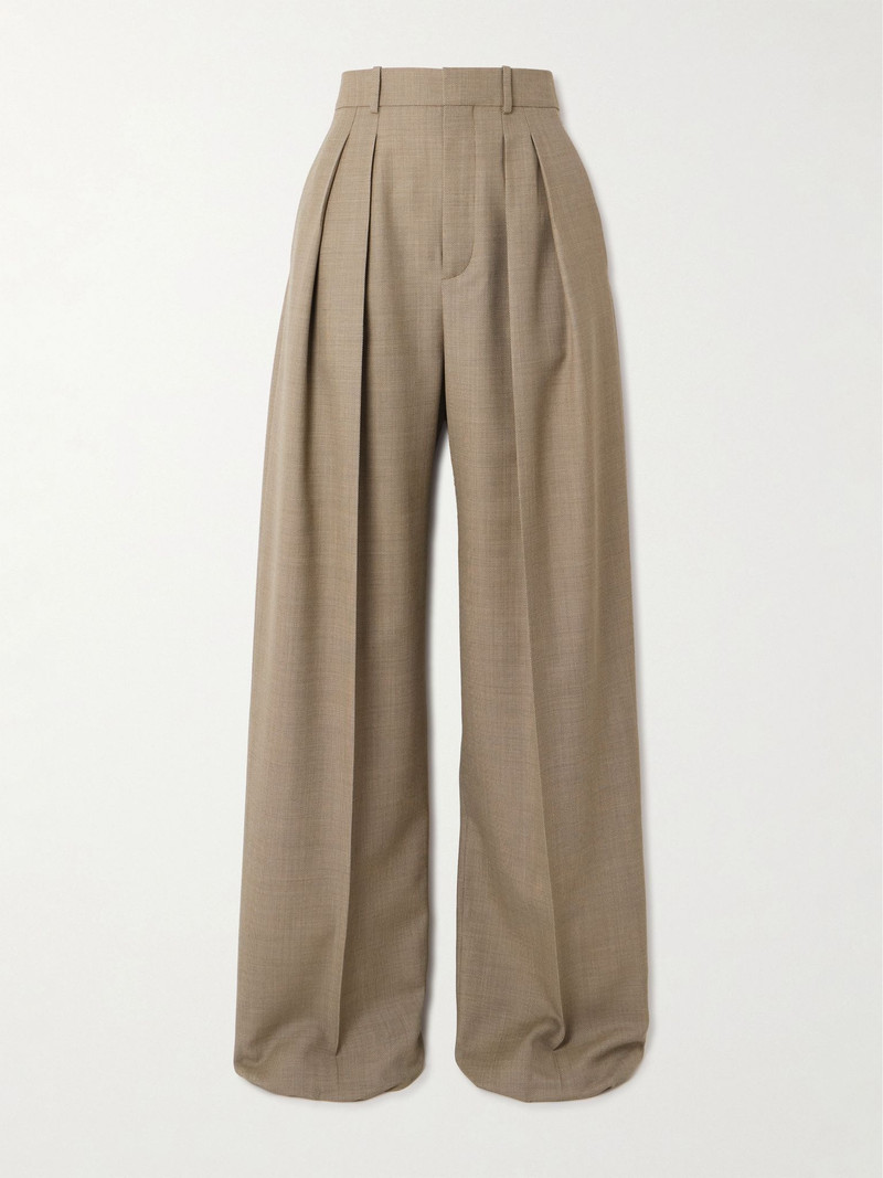 Pleated wool-canvas wide-leg pants Beige 1